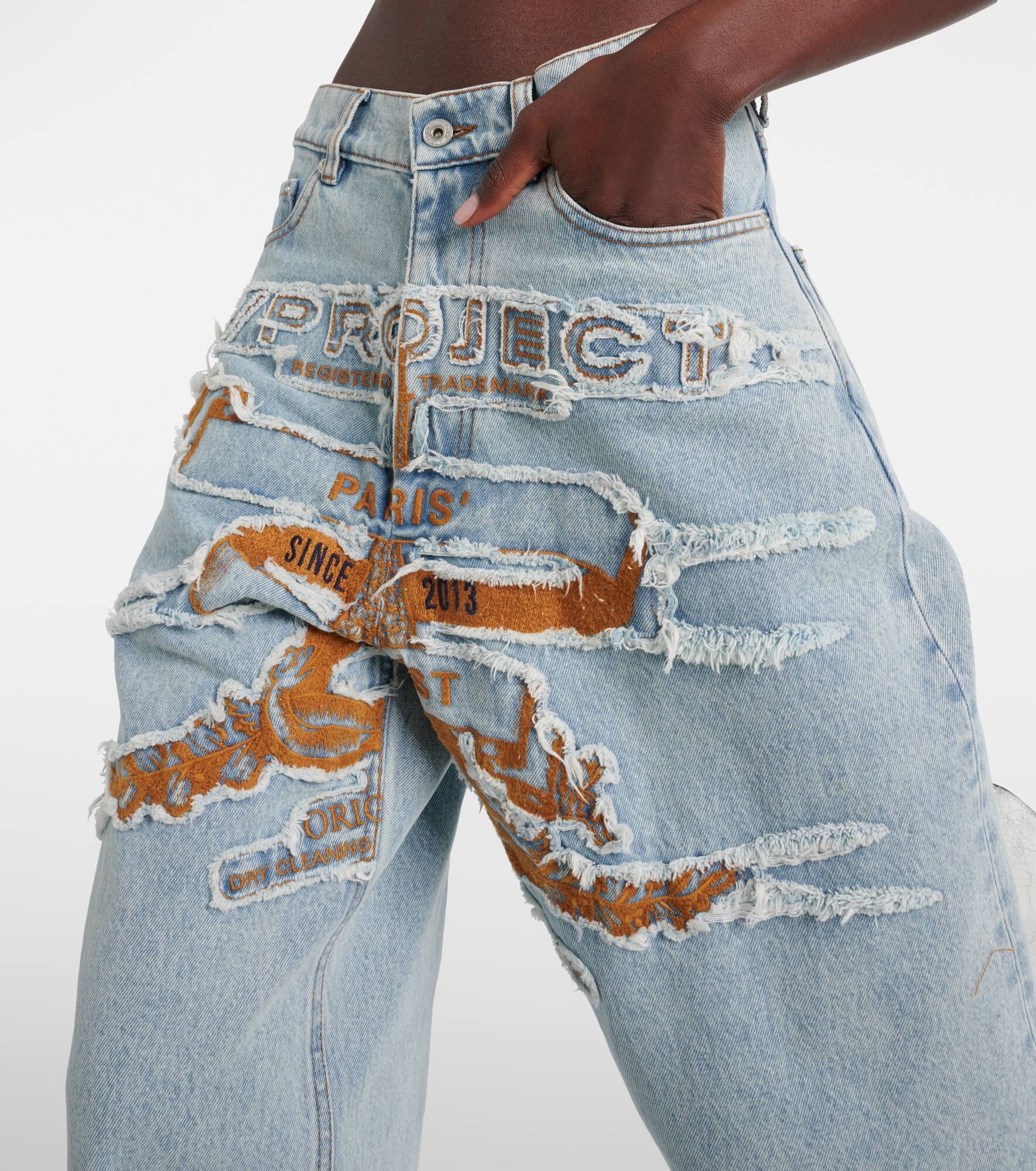 Logo embroidered high-rise wide-leg jeans - 4