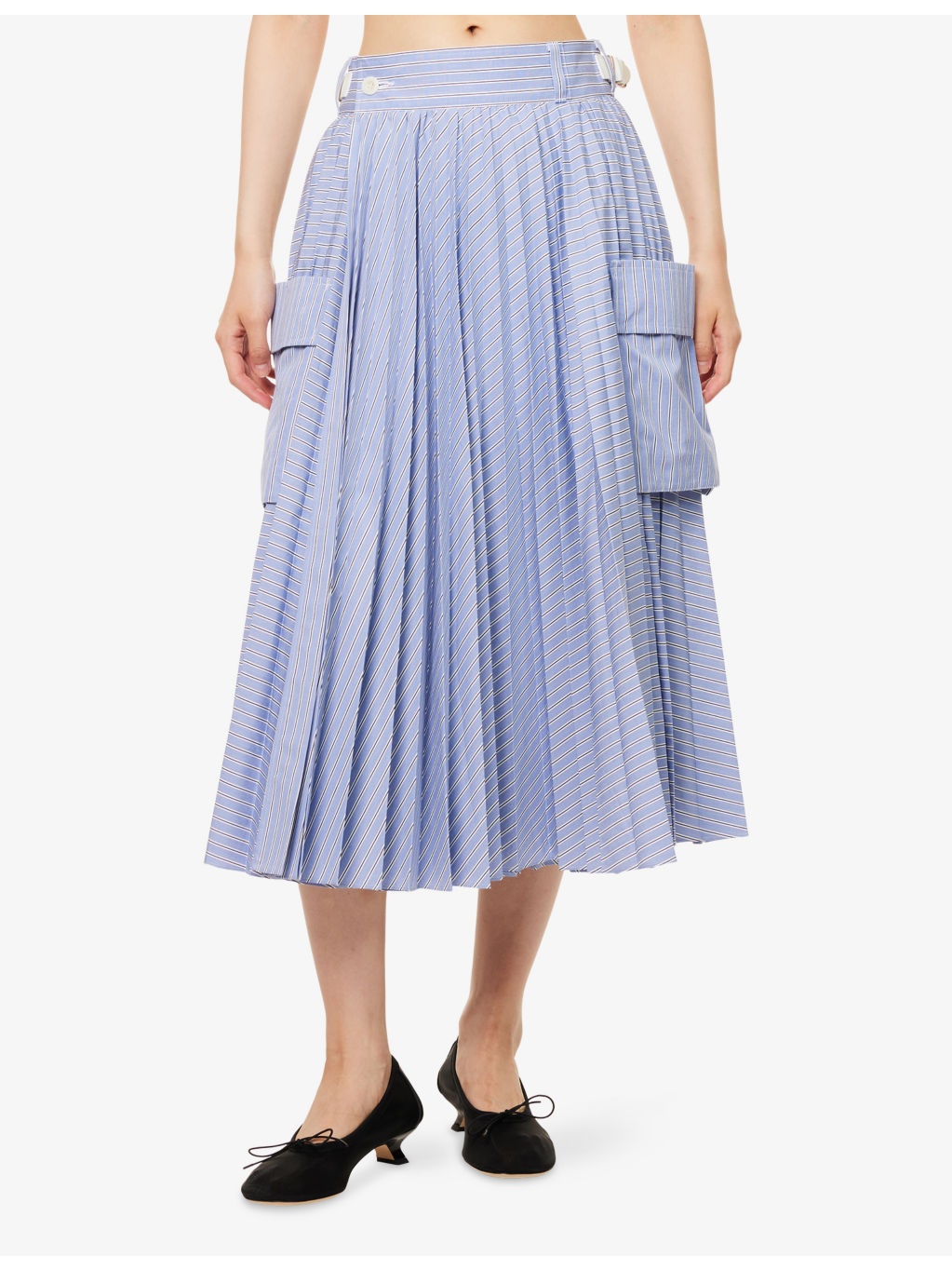 Striped Pleated Cotton-Blend Midi Skirt - 3