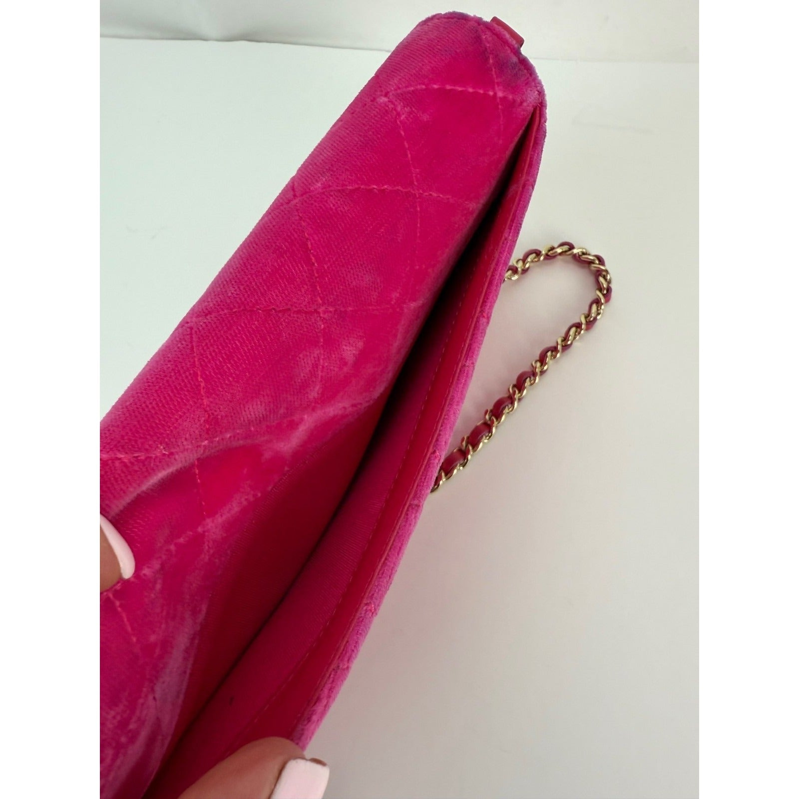 Chanel Velvet Quilted Timeless Fuchsia Wallet on a Chain Clutch Bag - 18