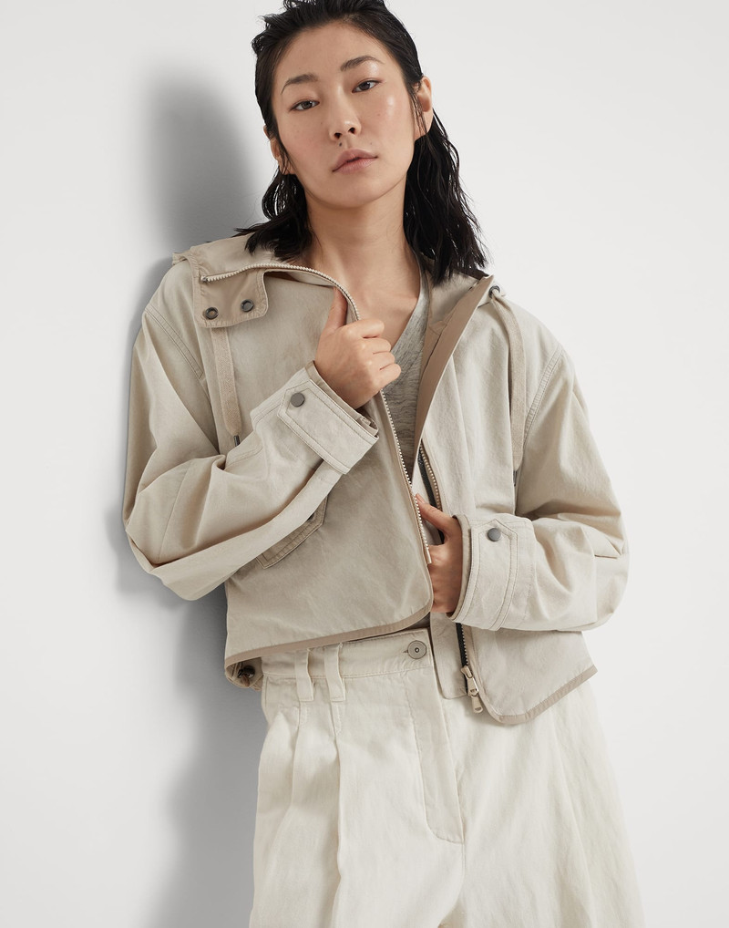 Techno cotton canvas hooded outerwear jacket with monili 4