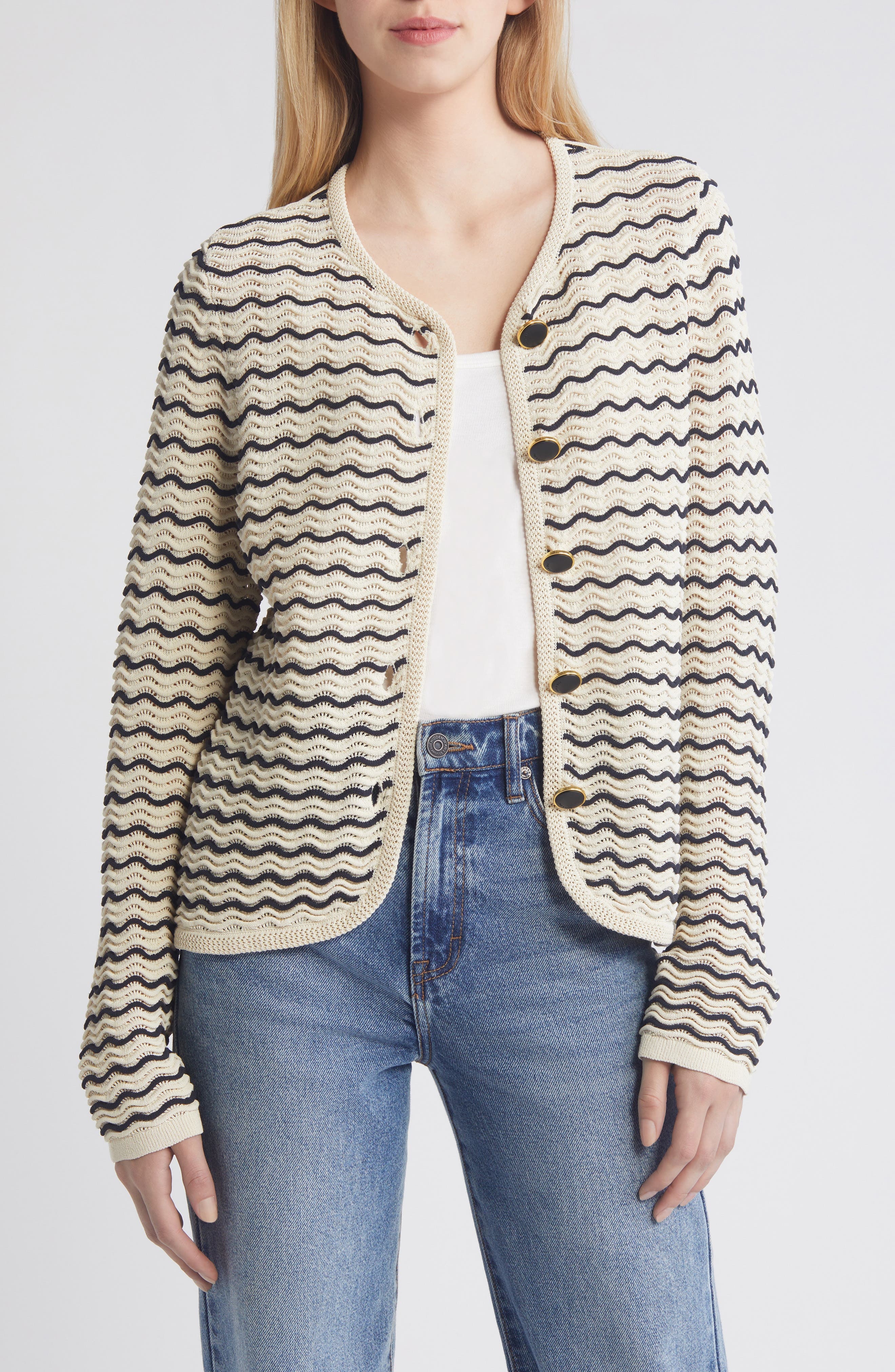 rag & bone Elisa Stripe Cardigan in Turtledove at Nordstrom - 1