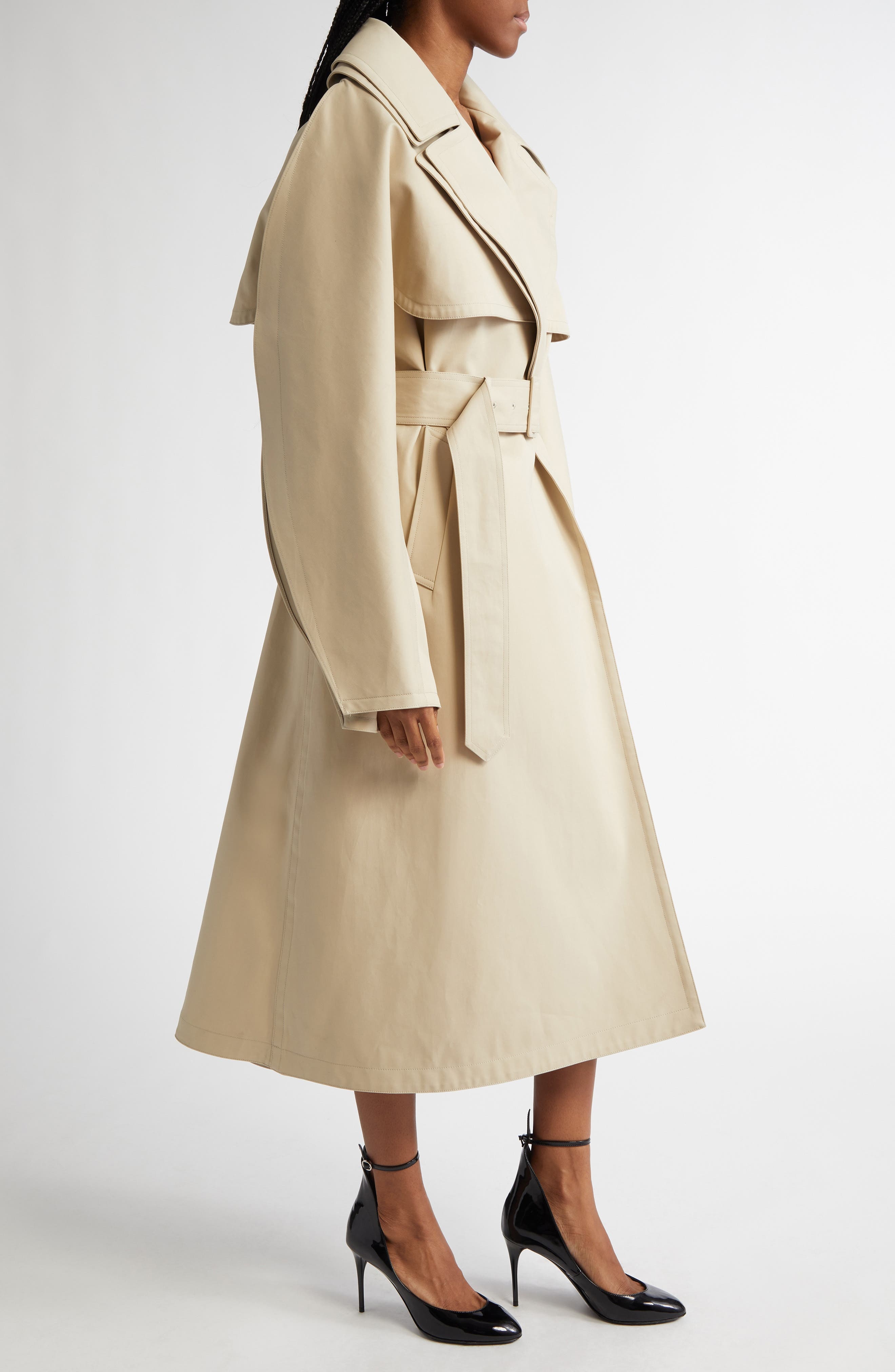 Alaïa Split Sleeve Belted Trench Coat in Beige at Nordstrom - 4