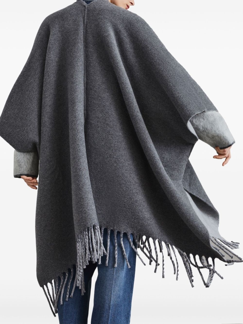 fringed-edge wool-cashmere cape - 4