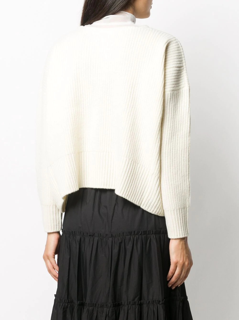 ribbed knit tie neck jumper - 4