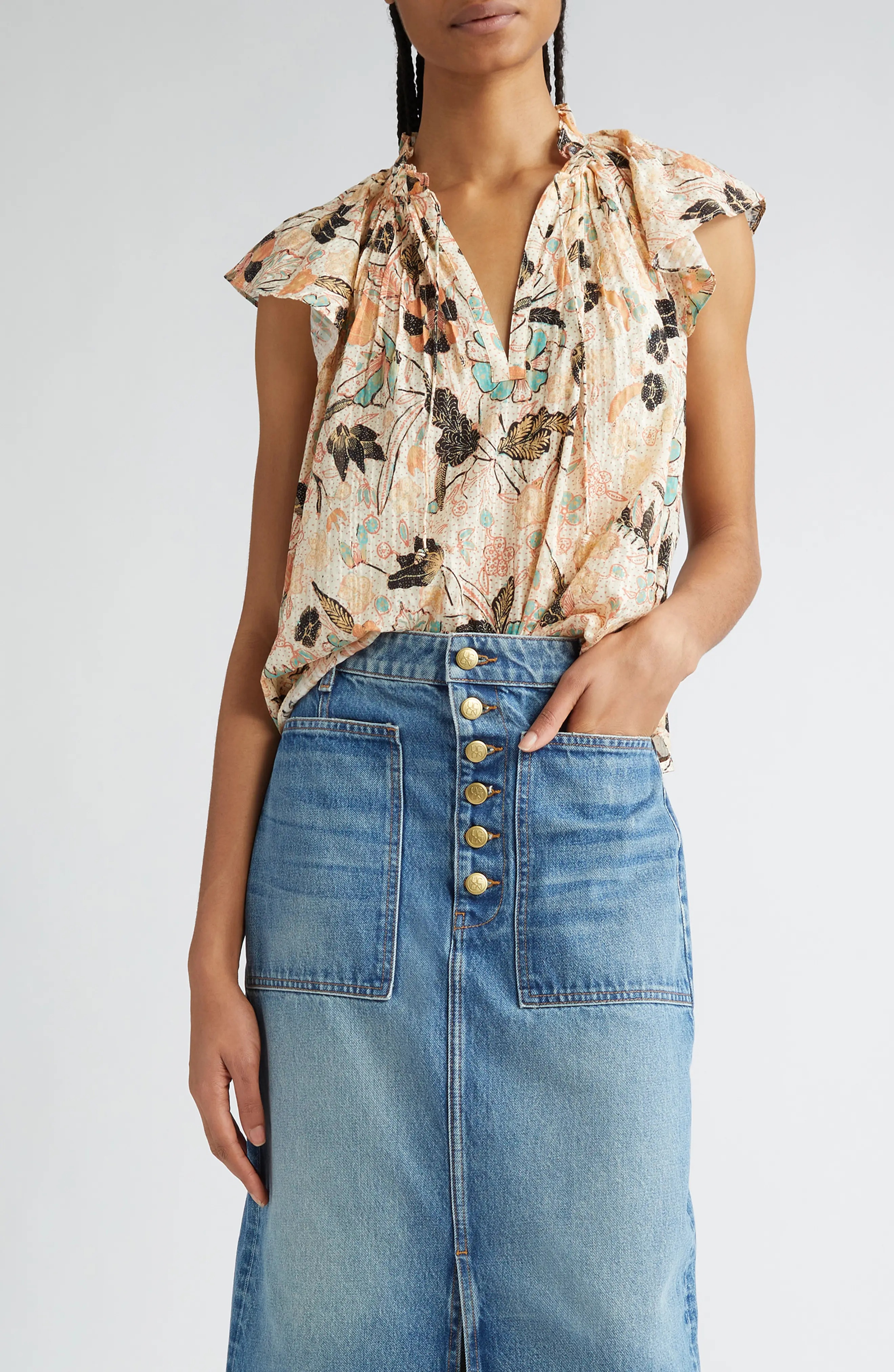 Cleo Floral Print Tie Neck Top - 1