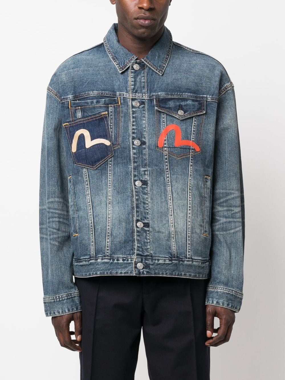 seagull-print denim jacket - 3