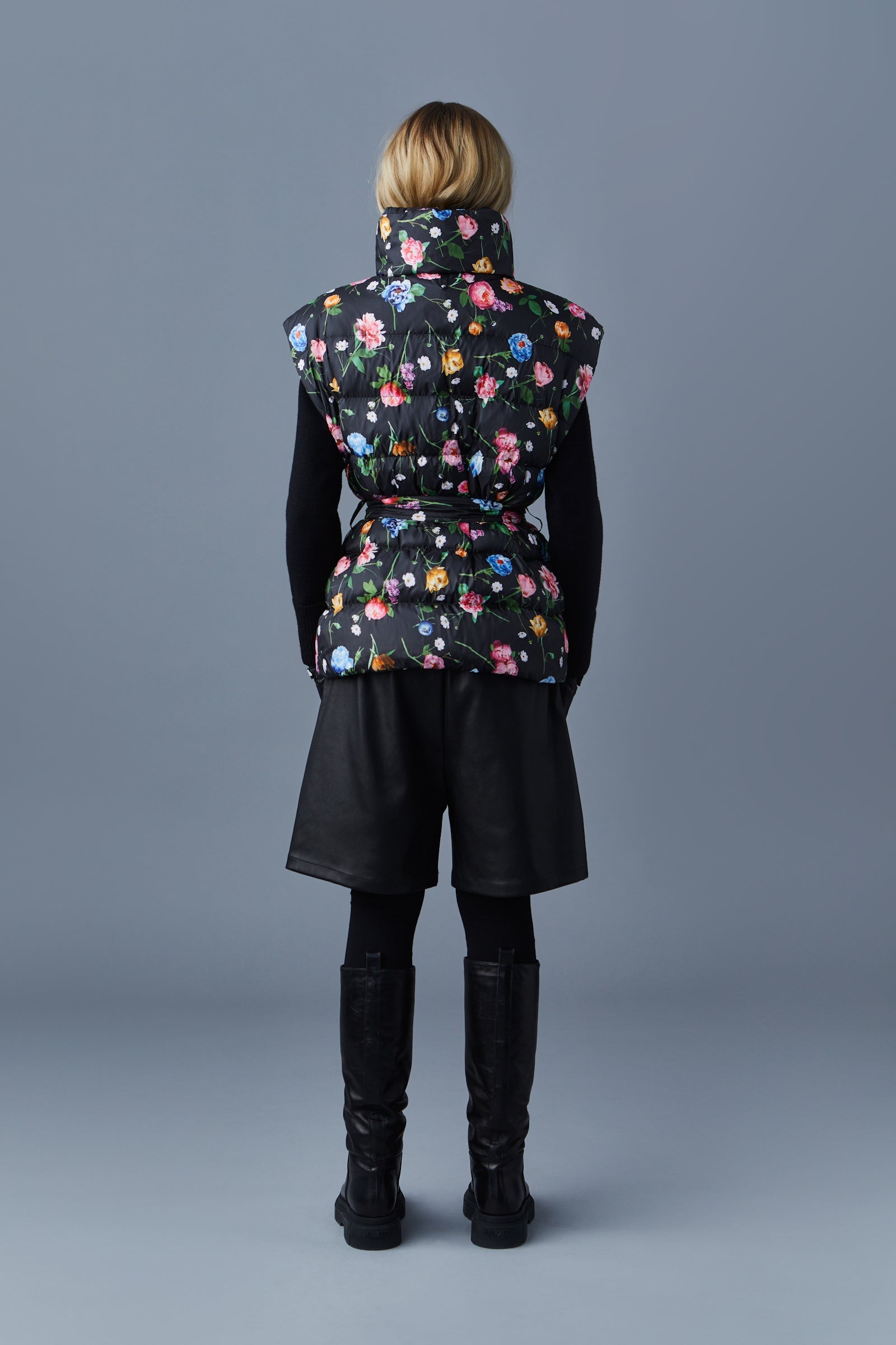 ZERINA duvet down floral vest with belt - 5