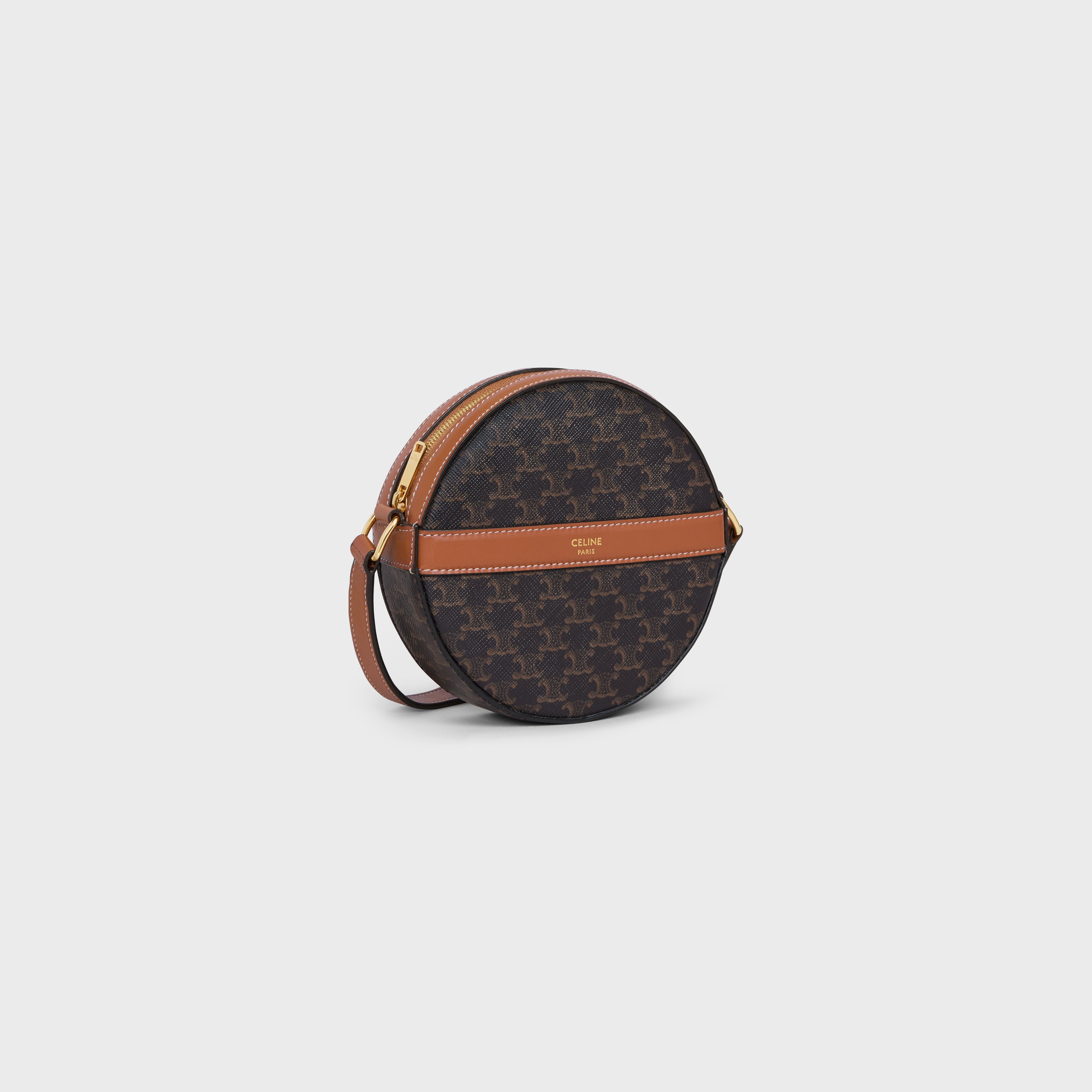 Round purse on strap in triomphe canvas and lambskin sale