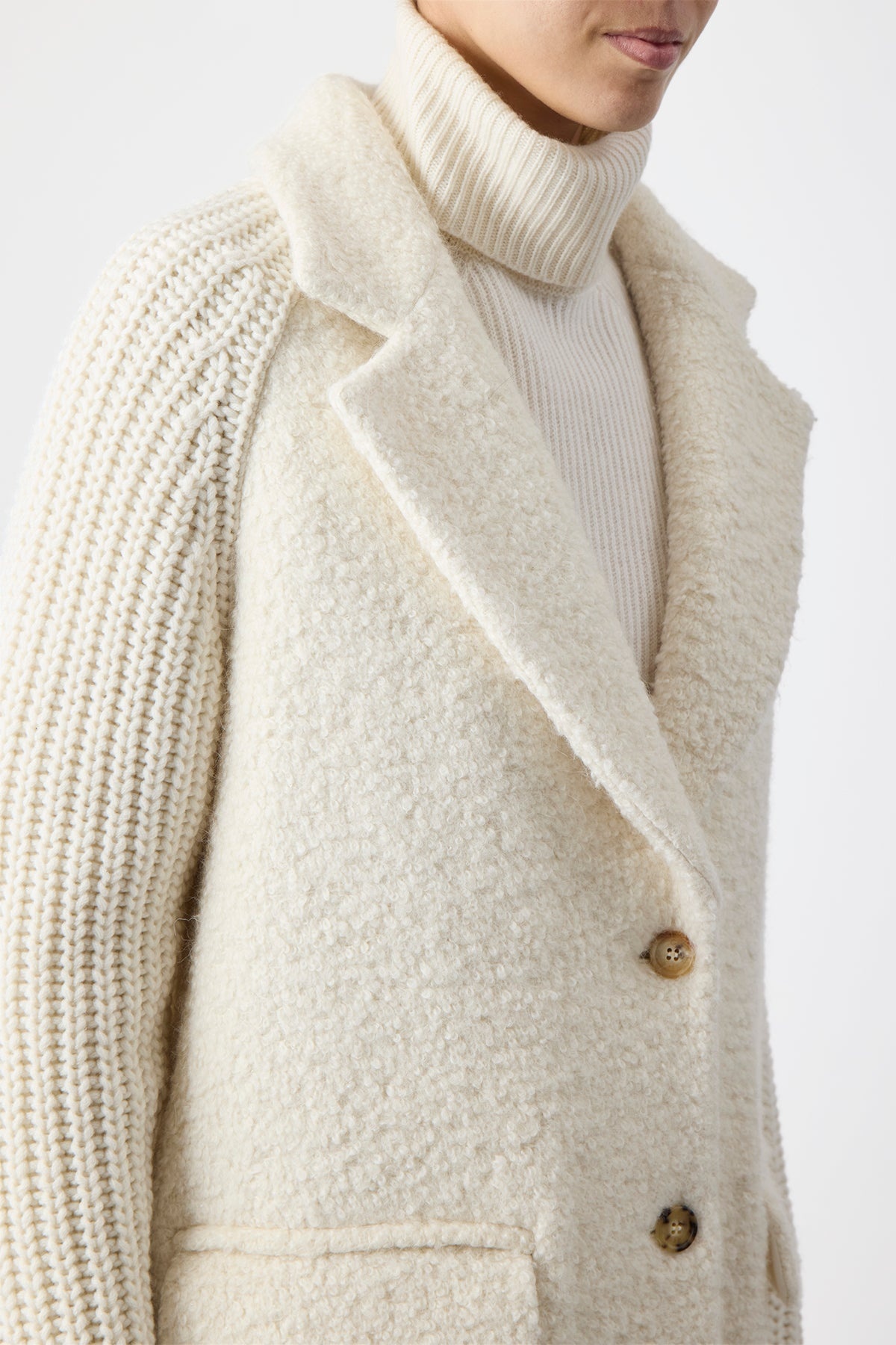 Charles Coat in Ivory Recycled Cashmere Boucle - 5