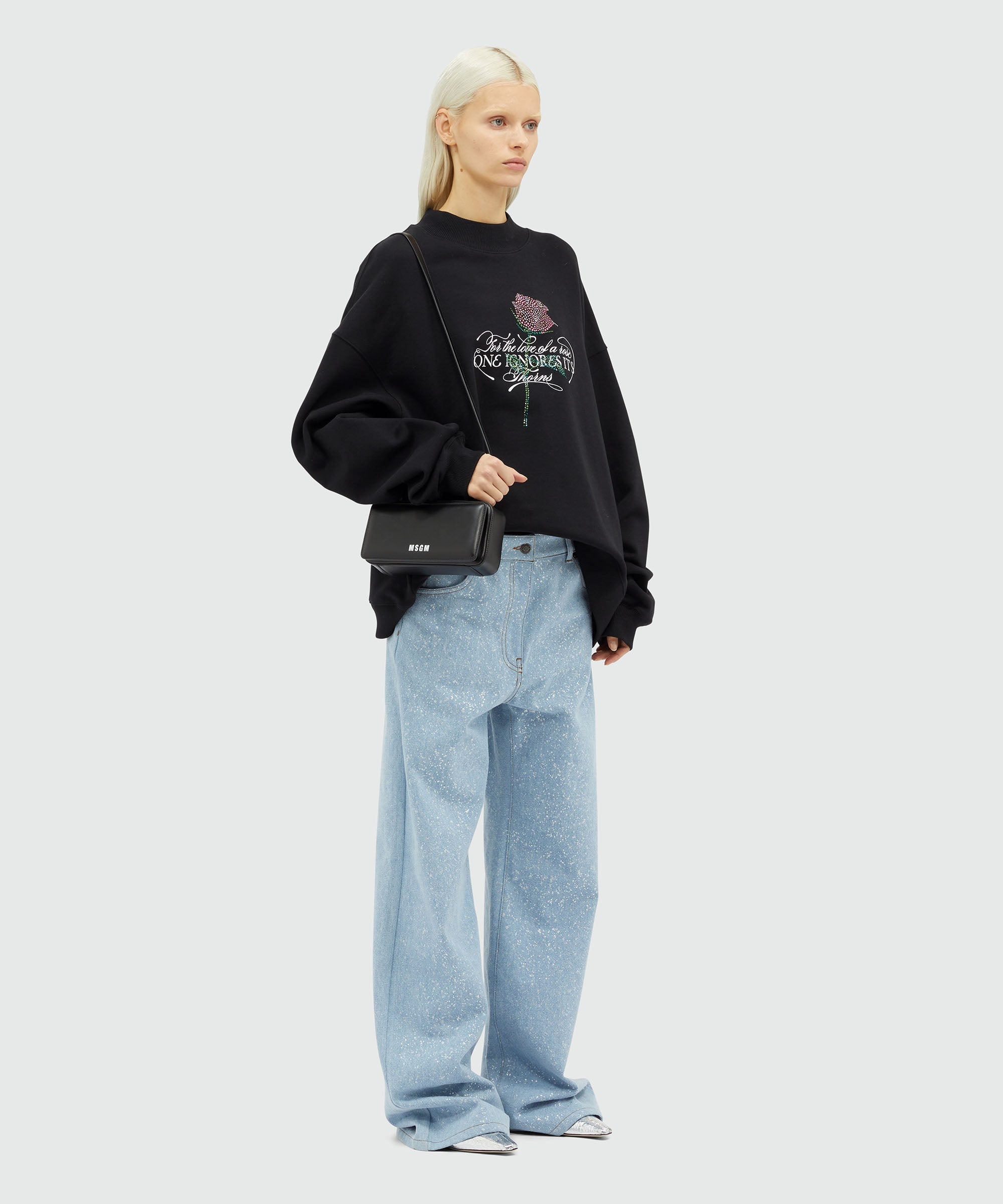 Jersey sweatshirt with quote and rhinestones - 4