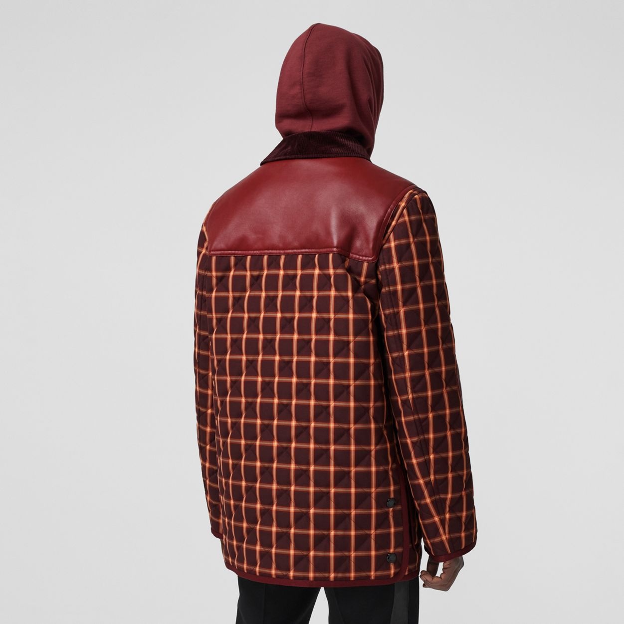 Lambskin Trim Check Technical Cotton Barn Jacket - 5