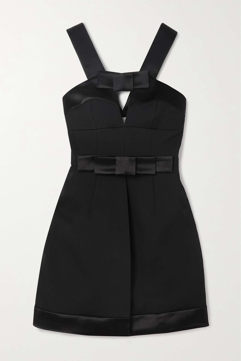 Bow-detailed cutout satin-trimmed wool mini dress 1