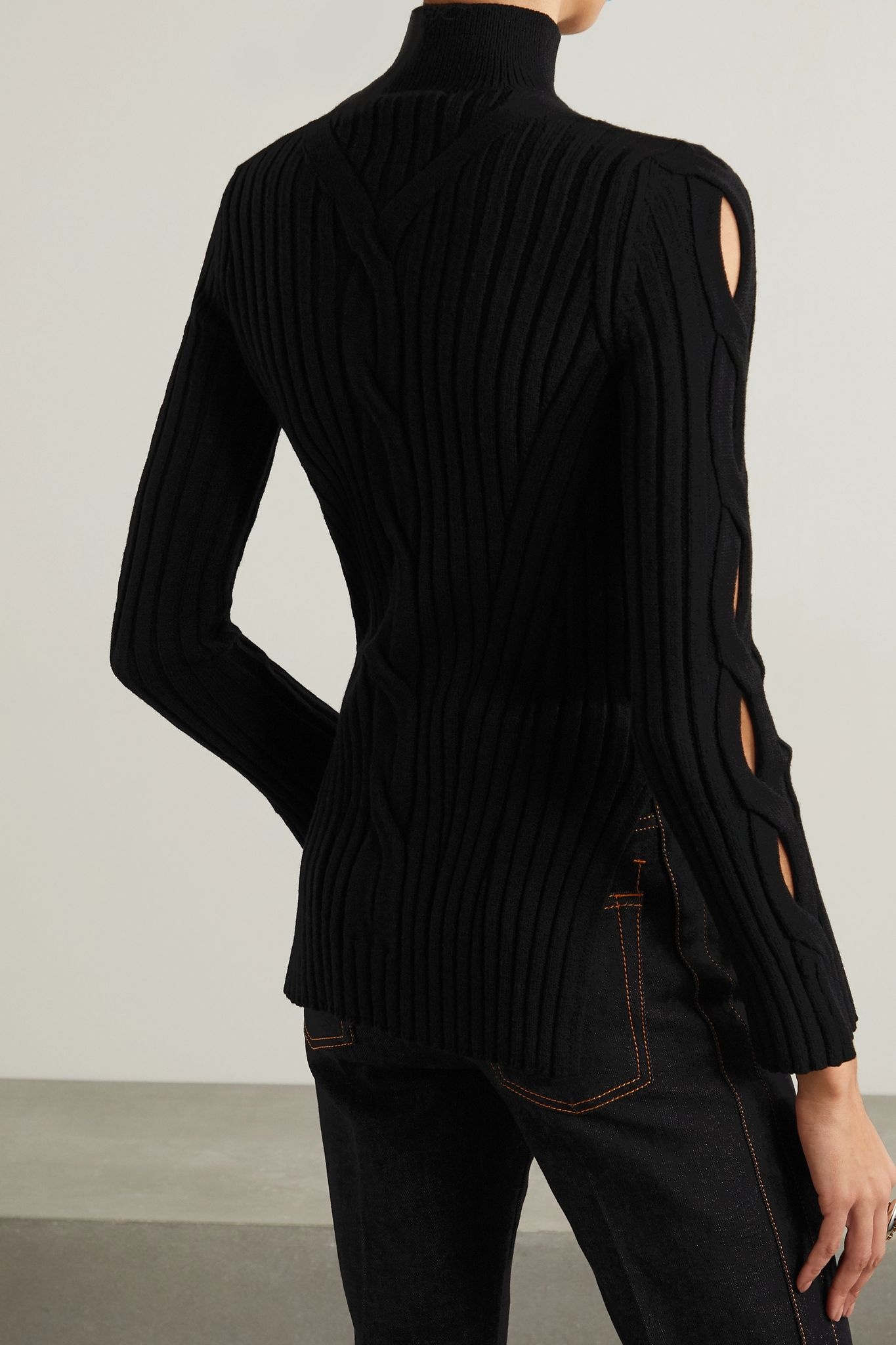 Cutout cable-knit wool-blend turtleneck sweater - 4