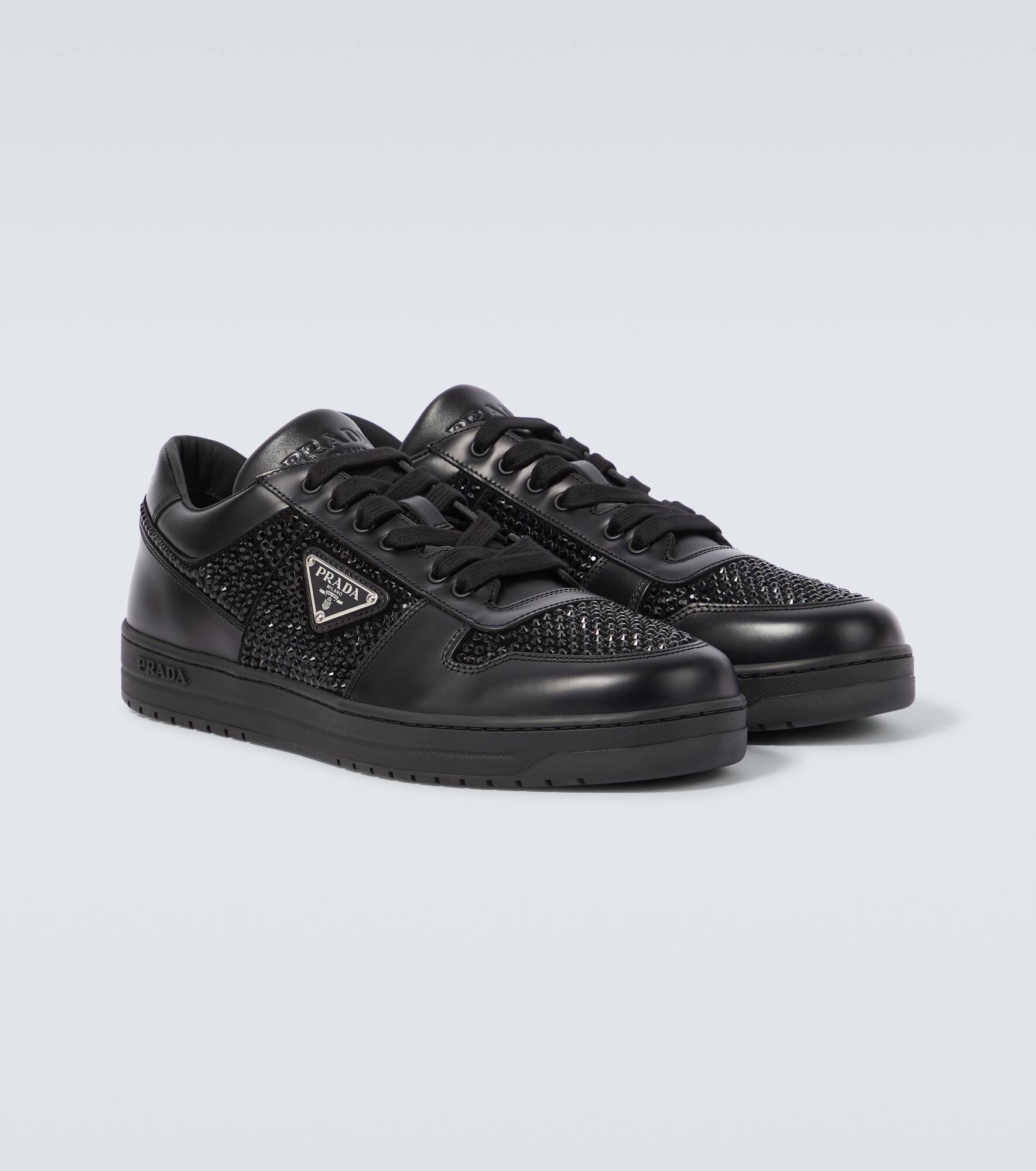 Downtown crystal-embellished leather sneakers - 5