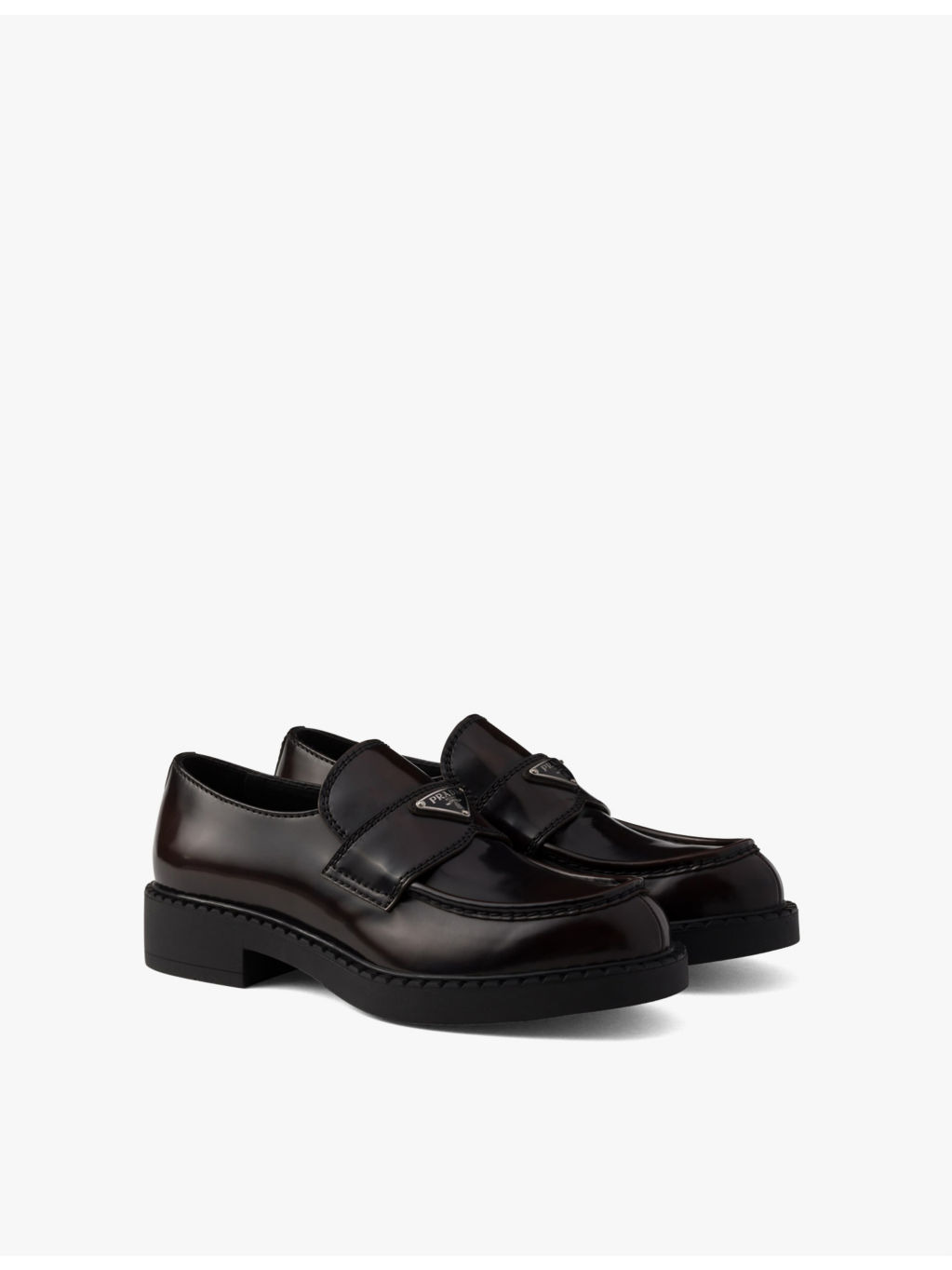 Chocolate logo-plaque brushed leather loafers - 3