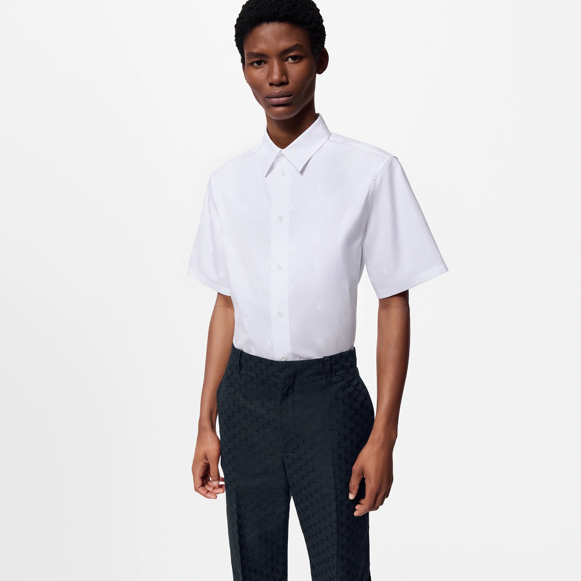Short-Sleeved LV Blason Cotton Printed Oxford Shirt - 2