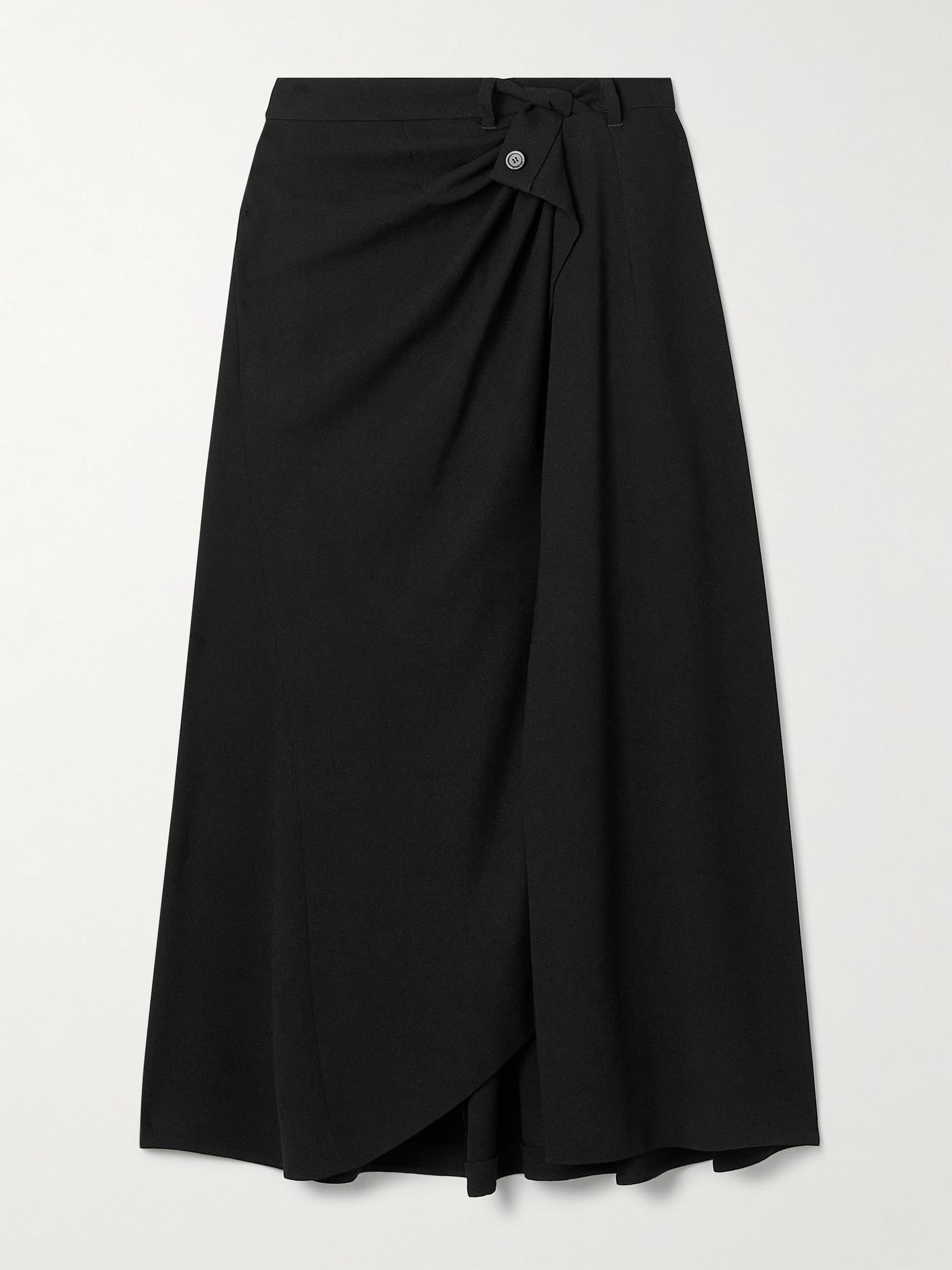 Draped wrap-effect crepe midi skirt Black - 1