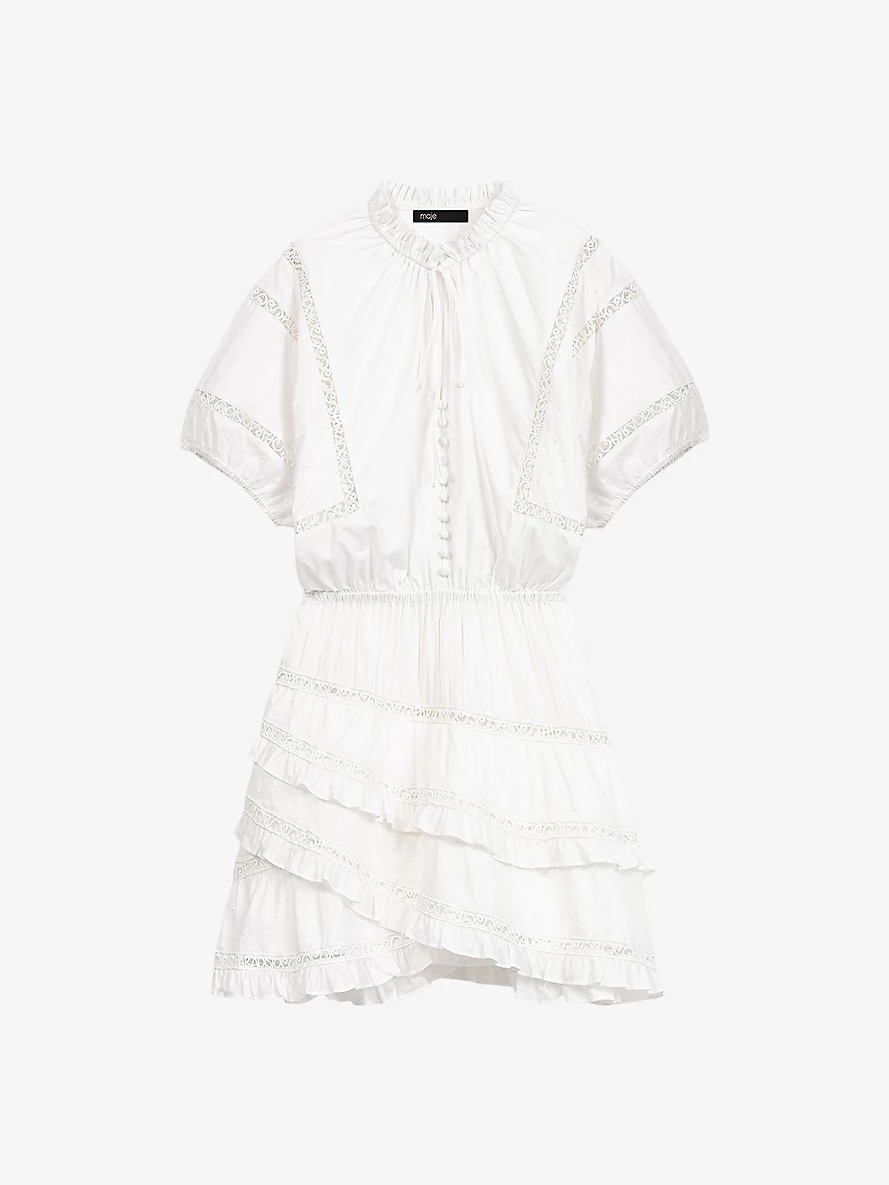 Guipure-embroidered cotton mini dress - 1