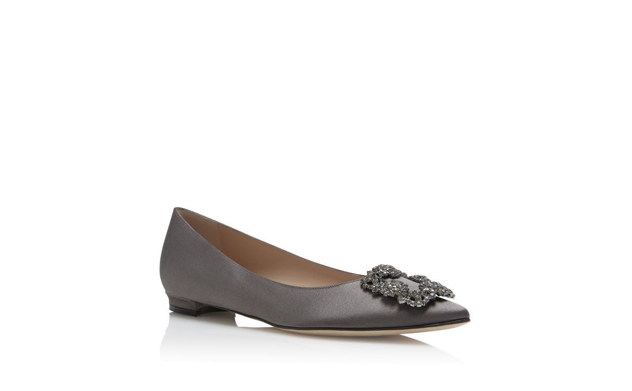 Grey Satin Jewel Buckle Flat Pumps - 3