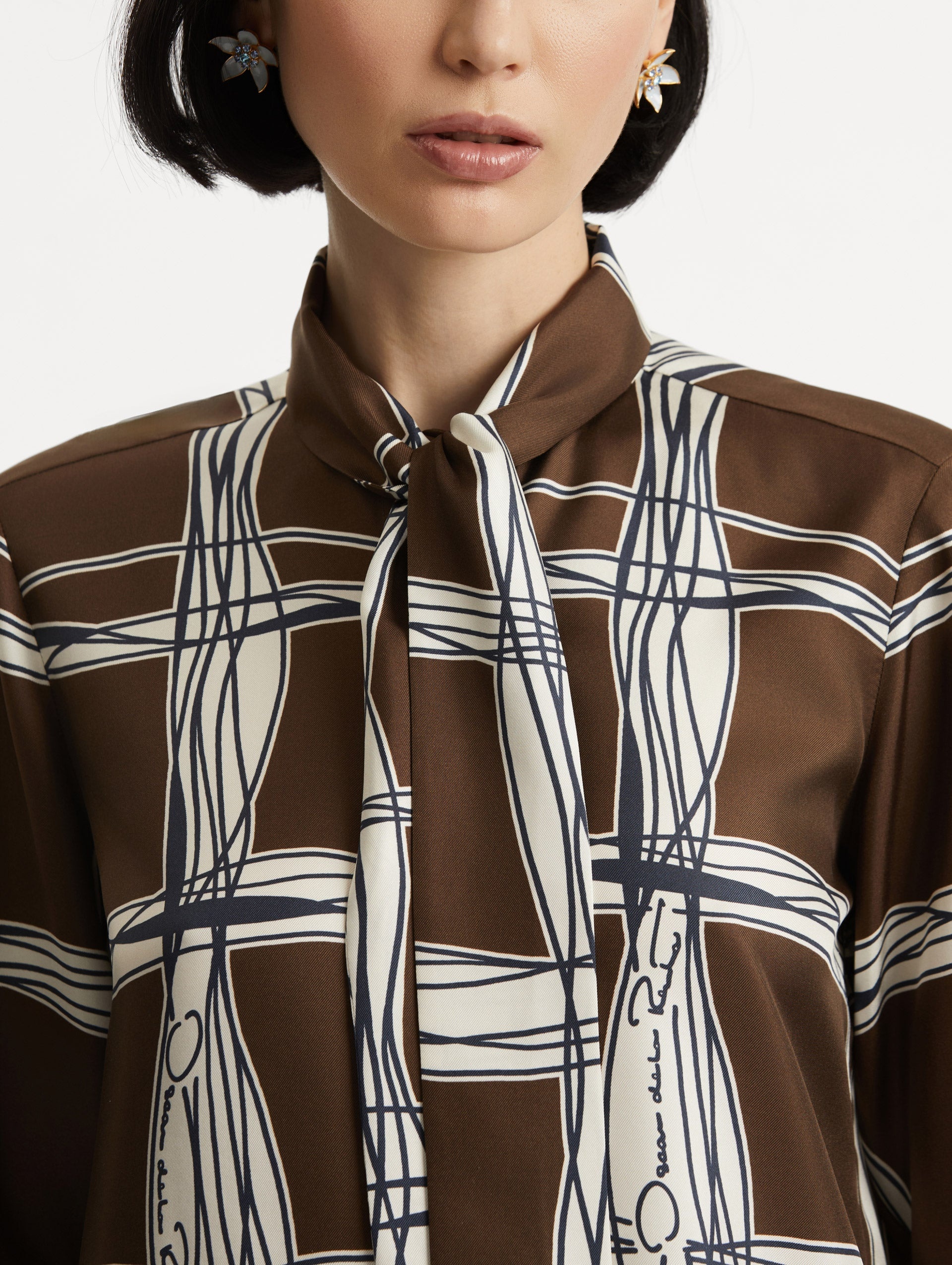 WAVY PLAID SILK TWILL BLOUSE - 6