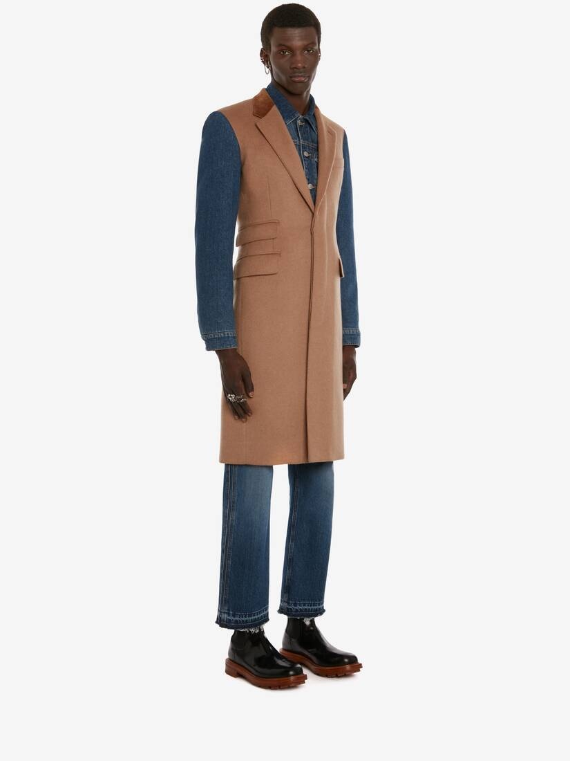 Hybrid Denim Sleeve Coat in Camel - 3