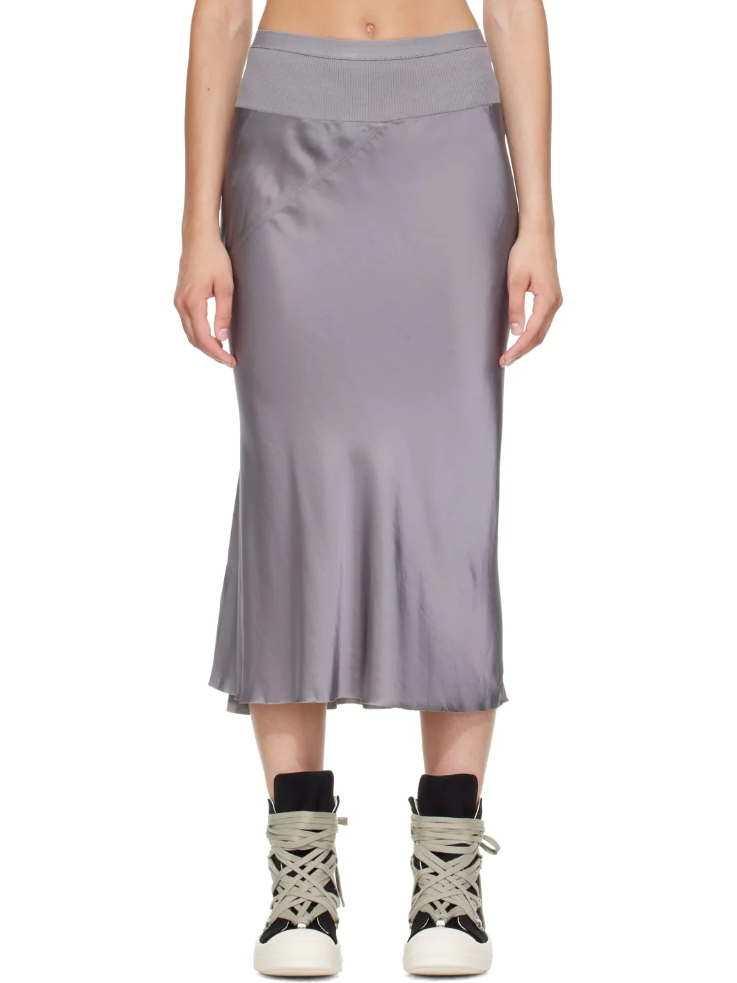 Gray Tower Knee Bias Midi Skirt - 1