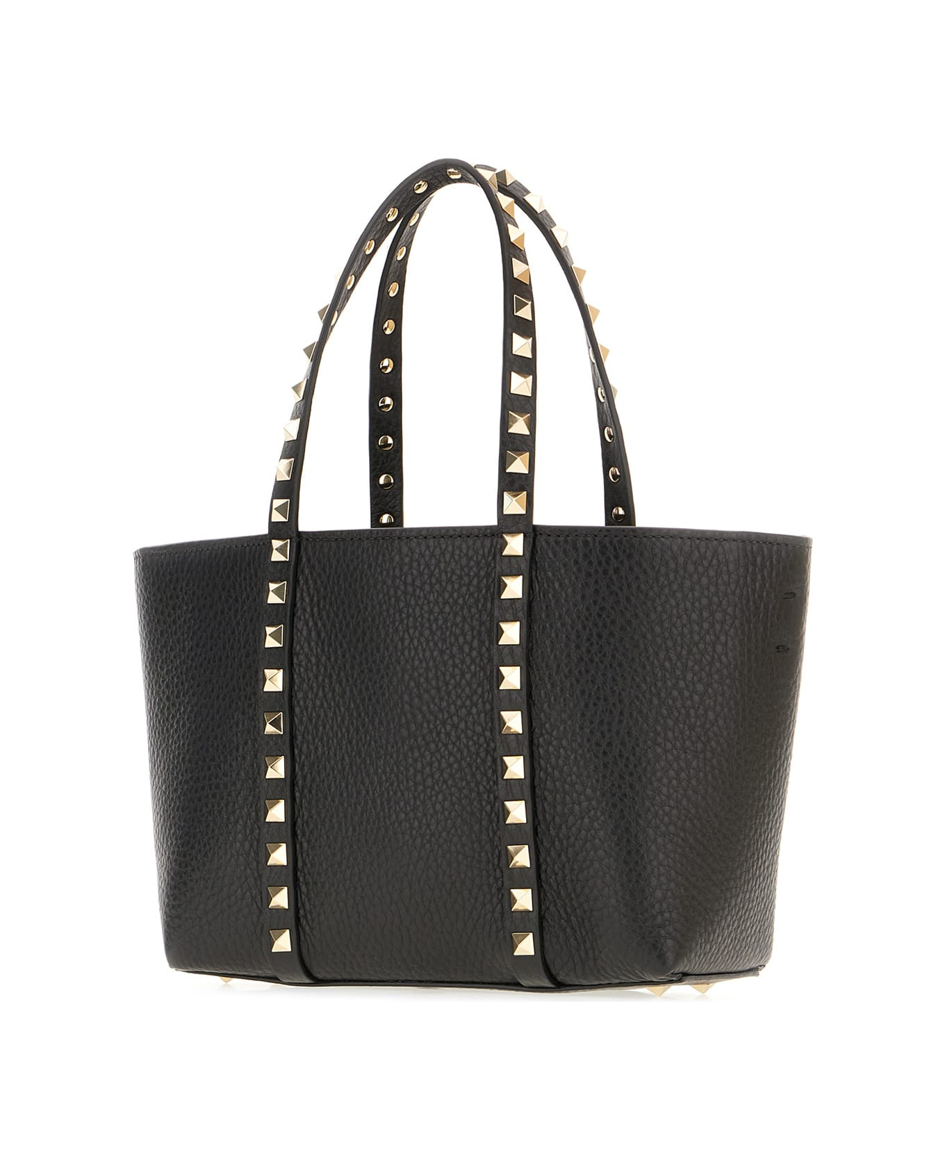 Black Leather Small Rockstud Shopping Bag - 2