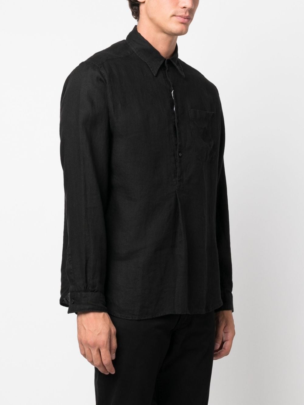short button fastening linen shirt - 3