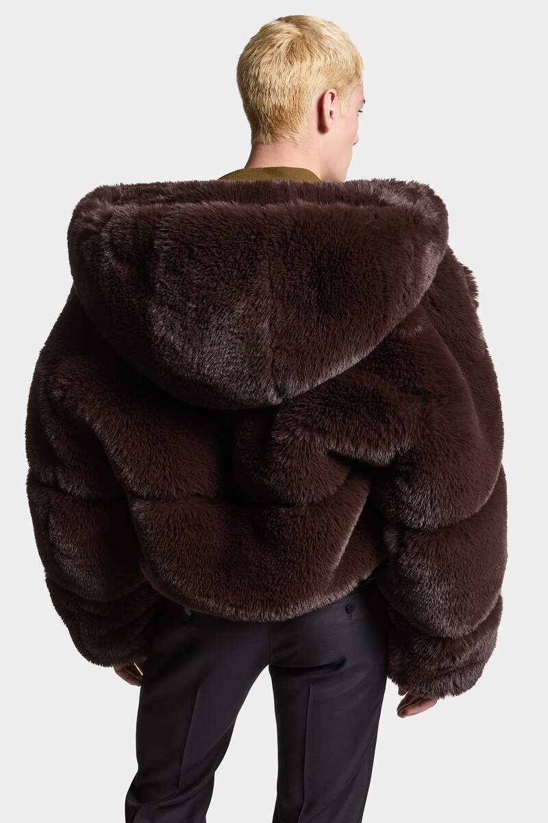 FAUX FUR HOODIE BOMBER JACKET - 4