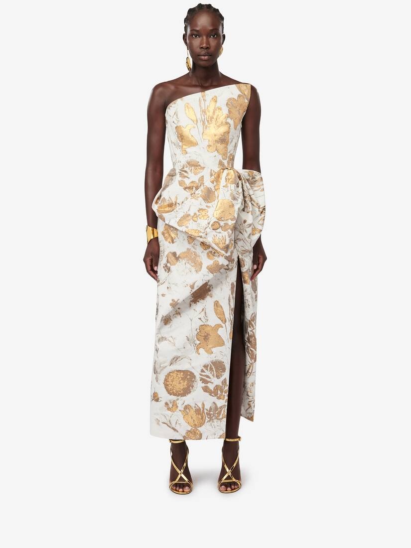 Women's Asymmetric Bustier Dress in Gold - 2