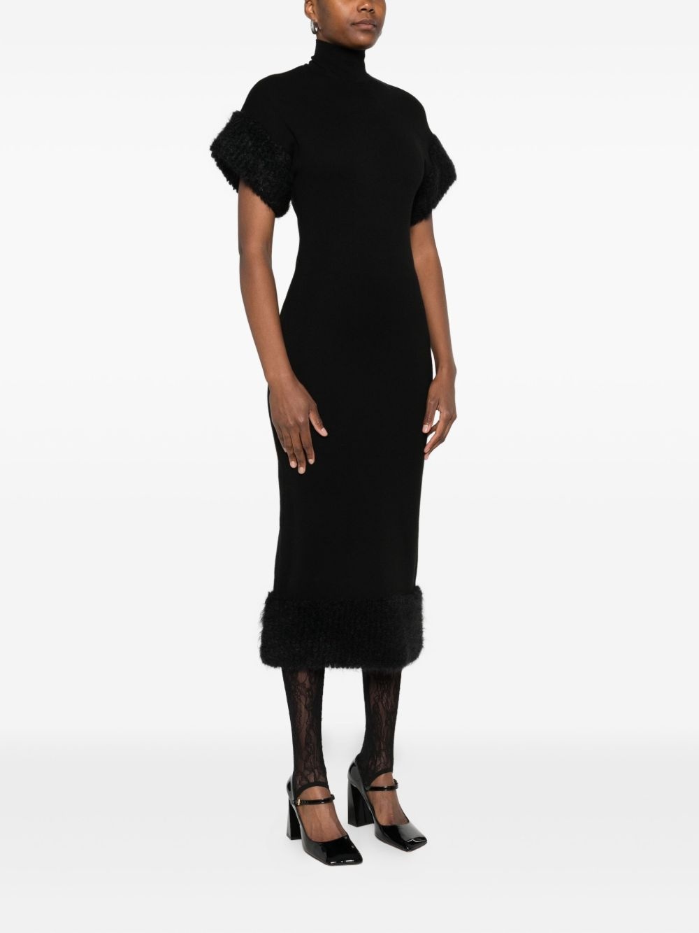faux fur-trimmed turtleneck midi dress - 3