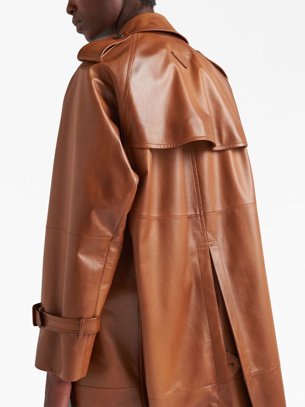 double-breasted leather coat - 6
