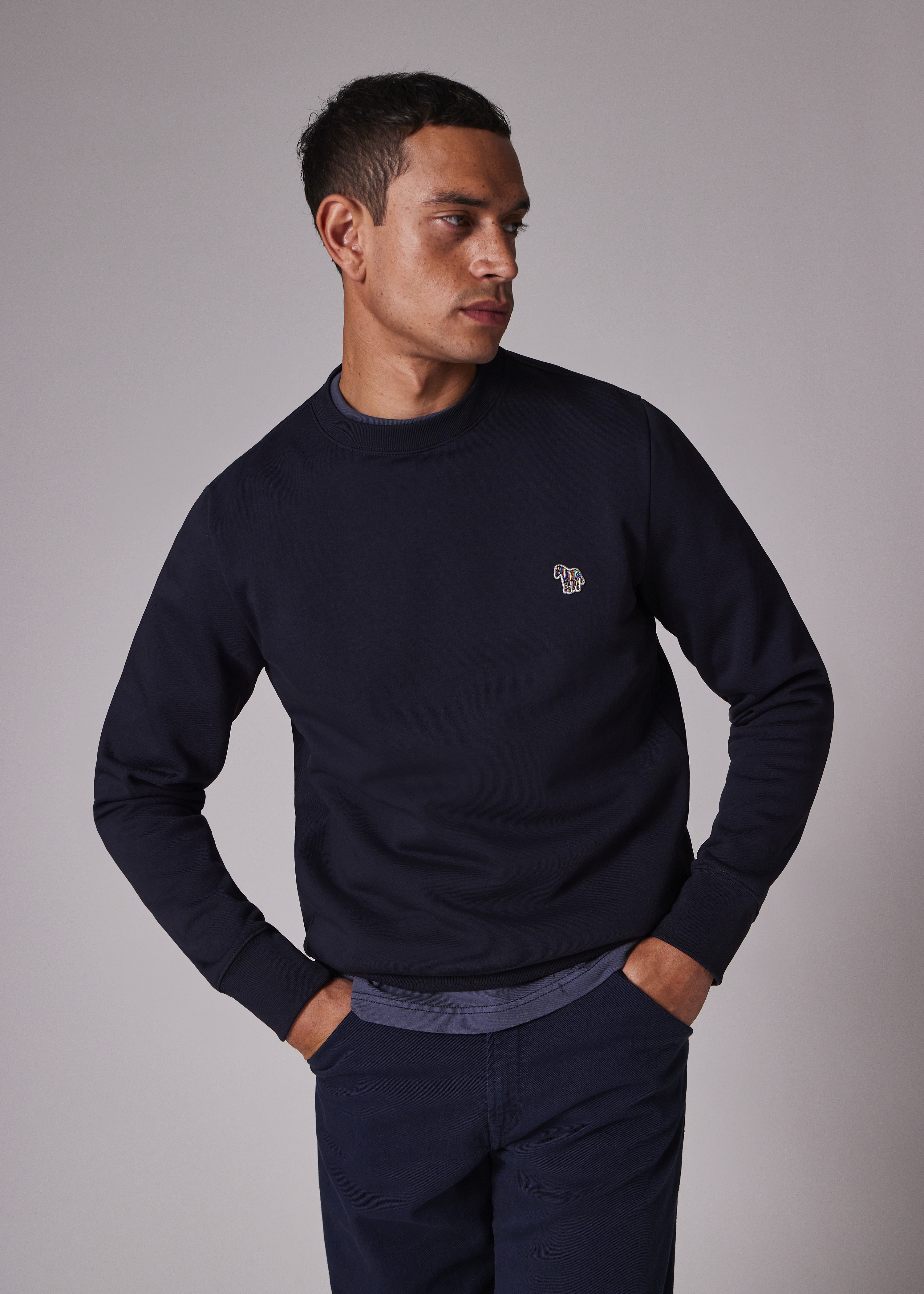 Navy Blue Zebra Logo Cotton Sweatshirt - 4