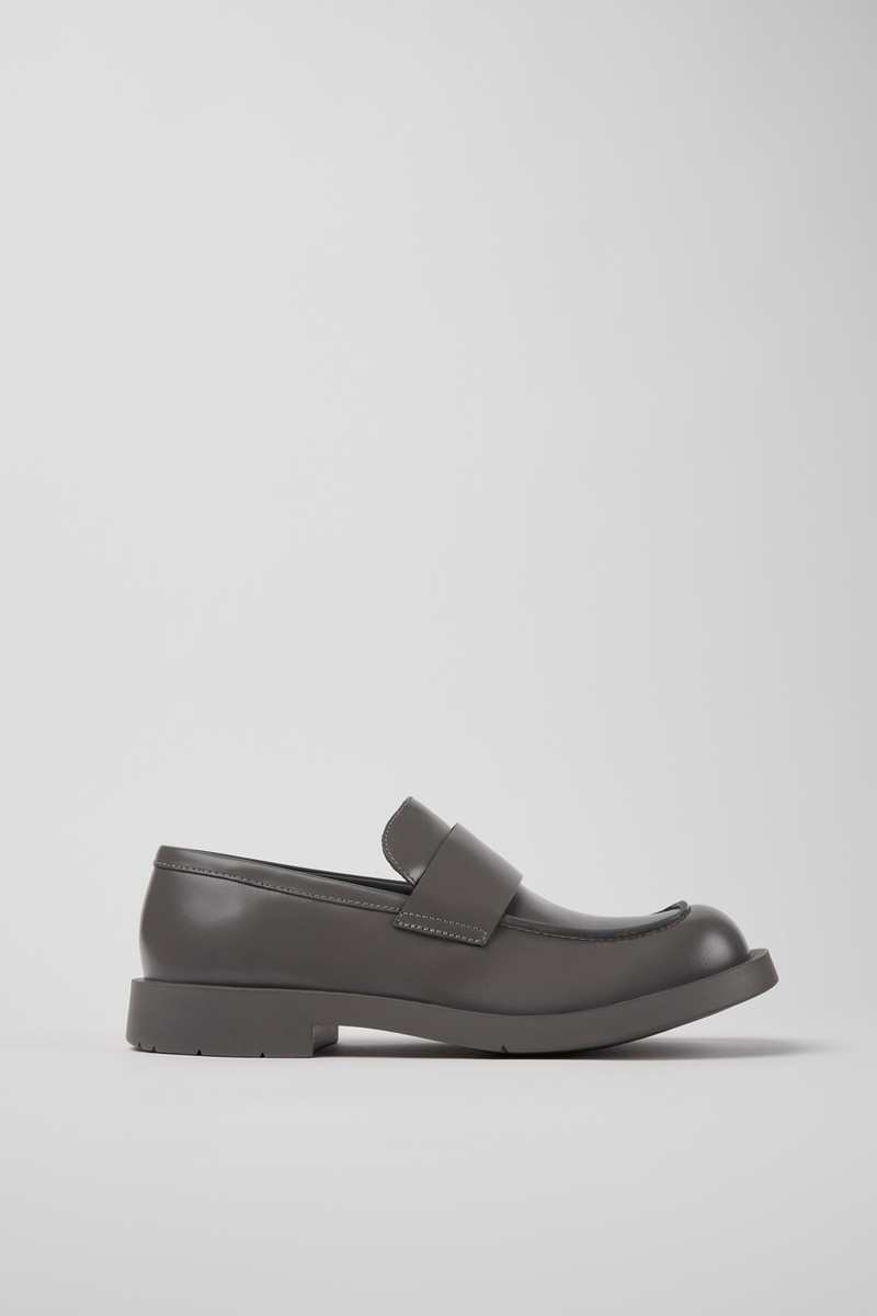 Gray leather loafers 1