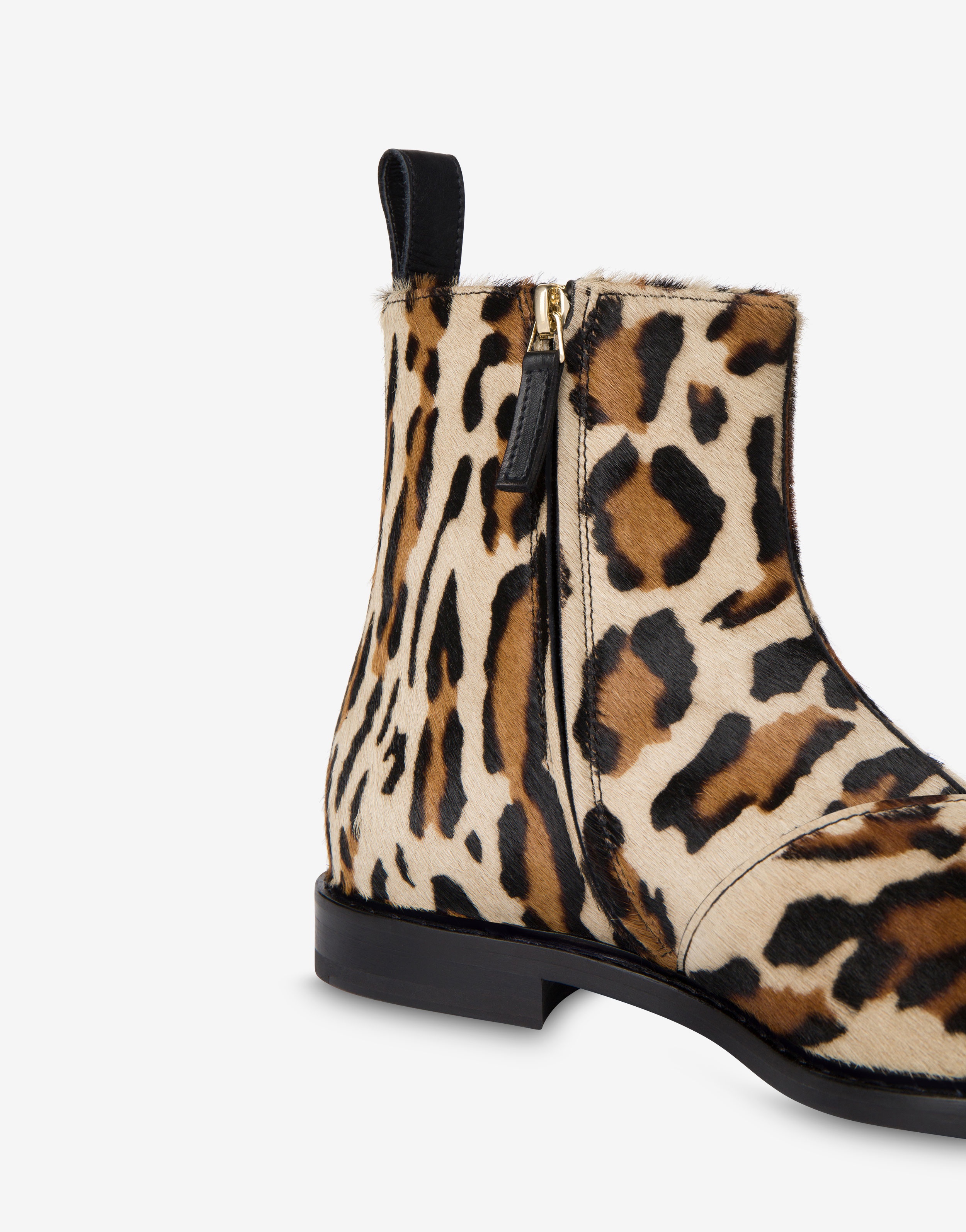 LEOPARD PRINT PONY HAIR ANKLE BOOTS - 4