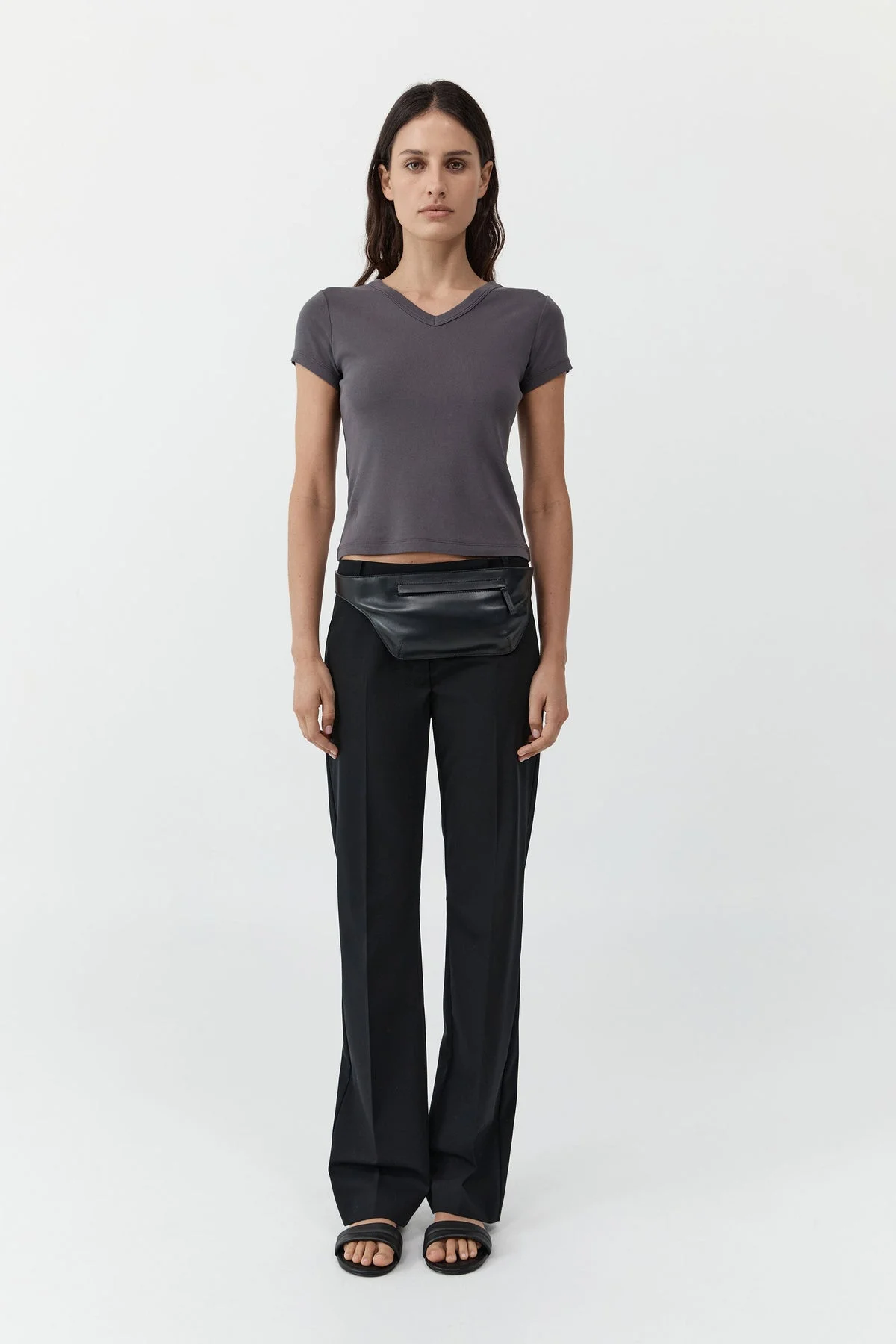 Organic Cotton V Neck Tee - Soot - 1