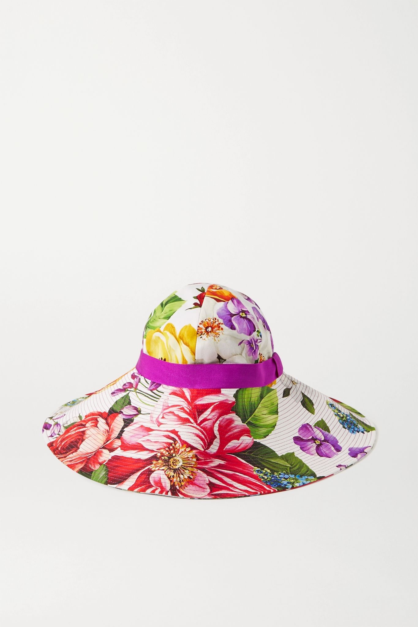 Grosgrain-trimmed floral-print cotton-blend twill hat - 1