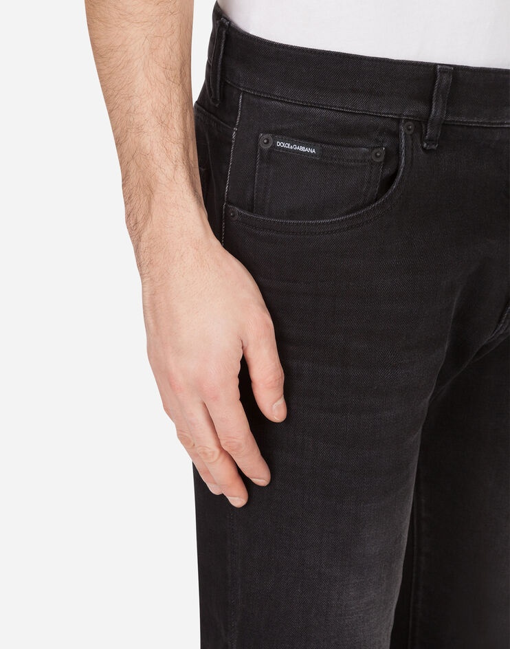 Washed black slim-fit stretch jeans - 5