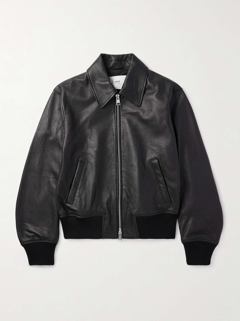 블랙 LEATHER ZIPPED JACKET - 1