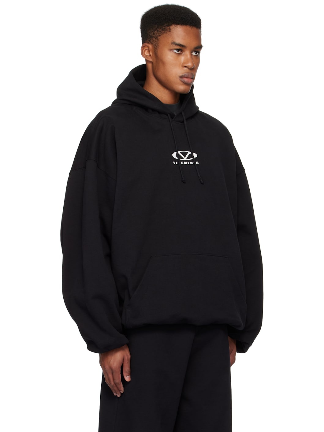 VETEMENTS Black Oval Logo Cropped Boxy Hoodie | REVERSIBLE