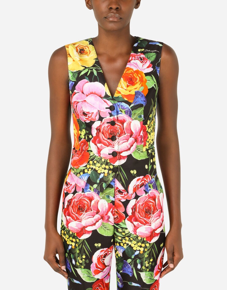 Bouquet-print Mikado vest - 1