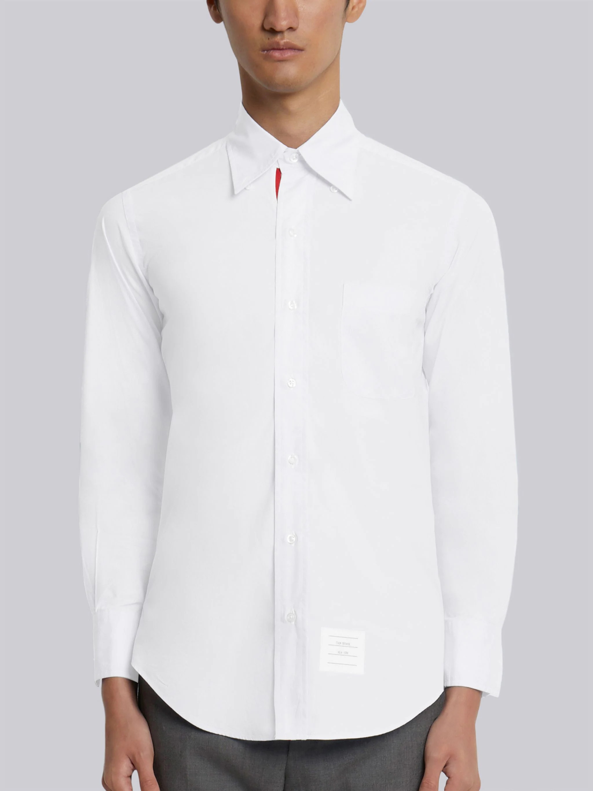 Off White Solid Poplin Stripe Grosgrain Placket Classic Fit Shirt - 3