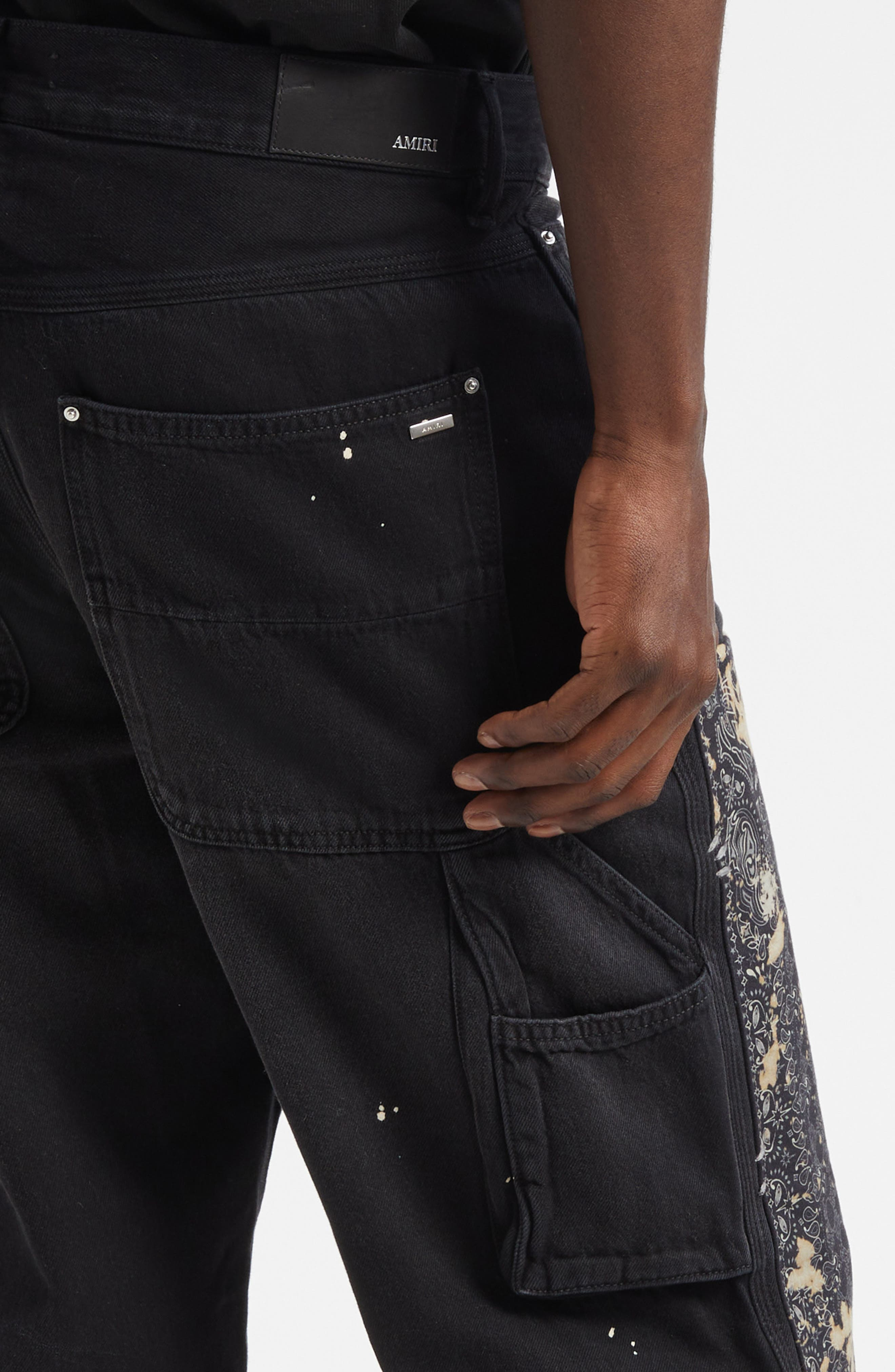 AMIRI Bleach Splatter Bandana Carpenter Jeans in Faded Black at Nordstrom - 5