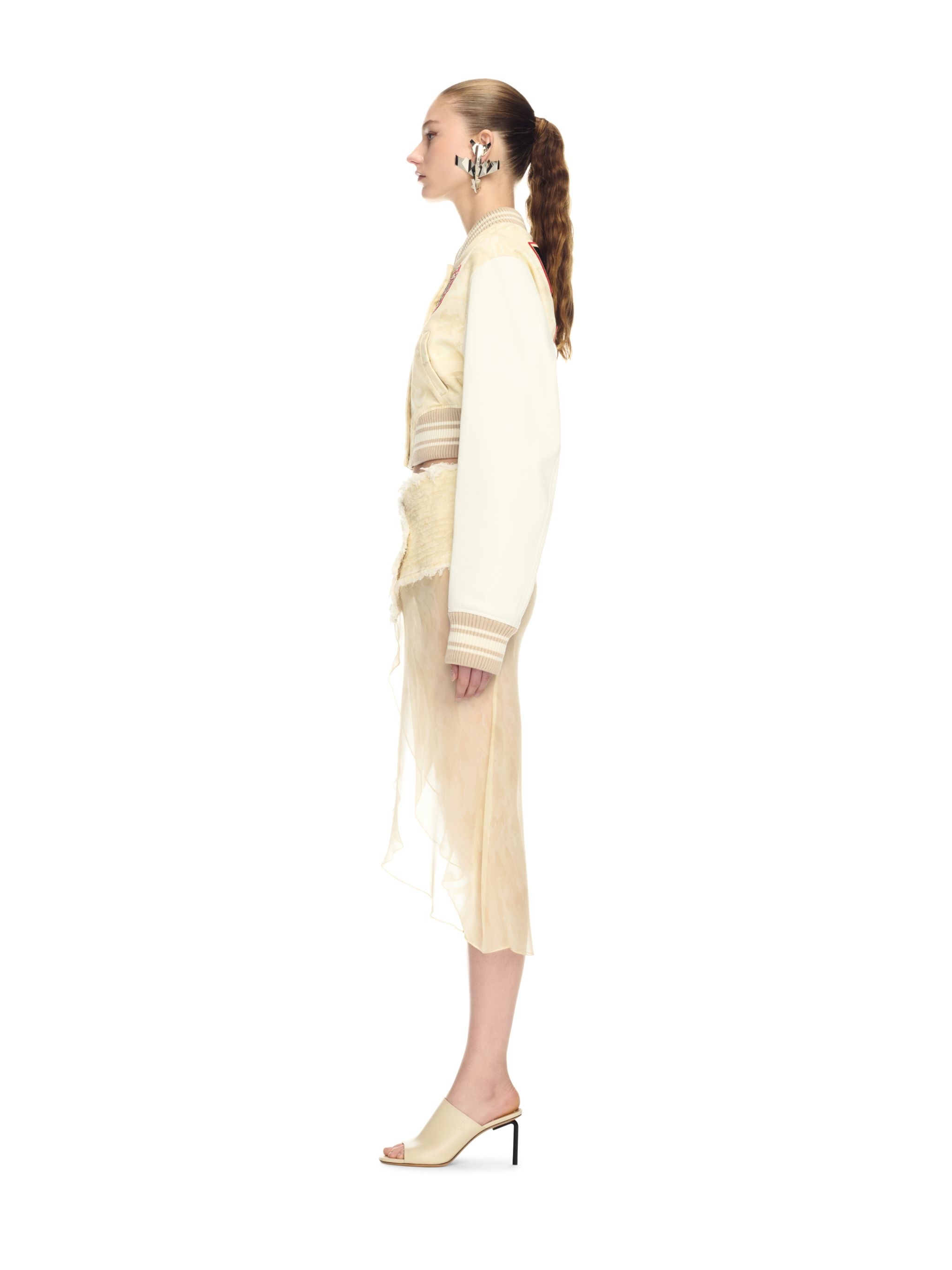 Cream Camo Leather Cropped Varsity Jacket - 3