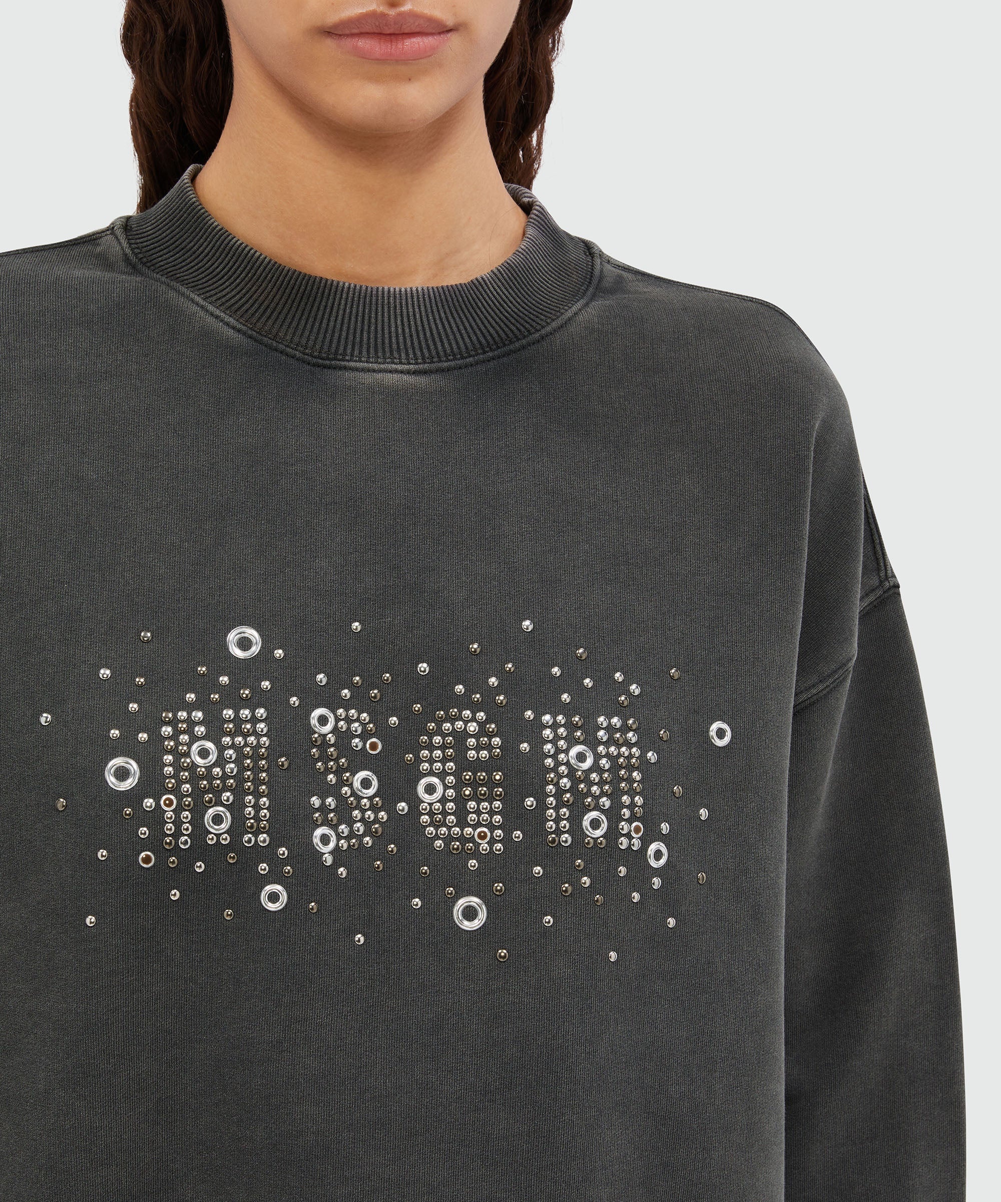 Pre-washed effect crop sweatshirt with studs - 5