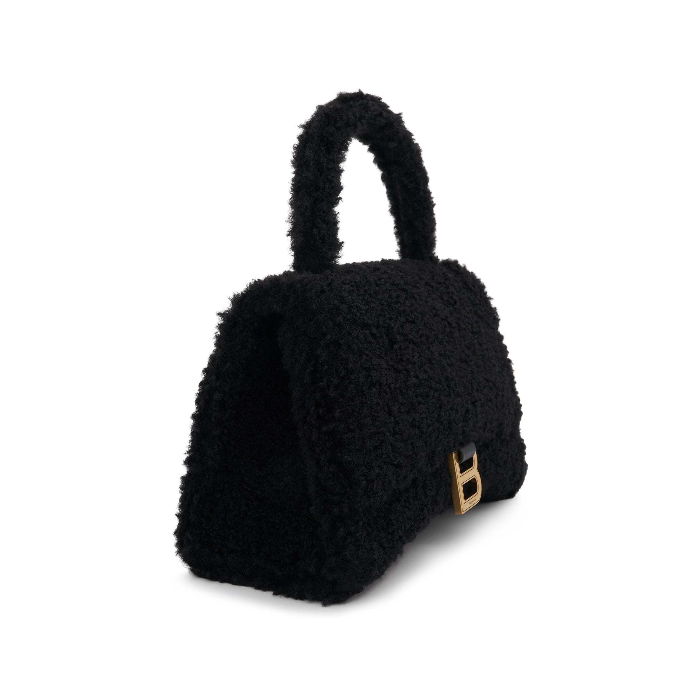Furry Hourglass Small Handbag in Black - 2