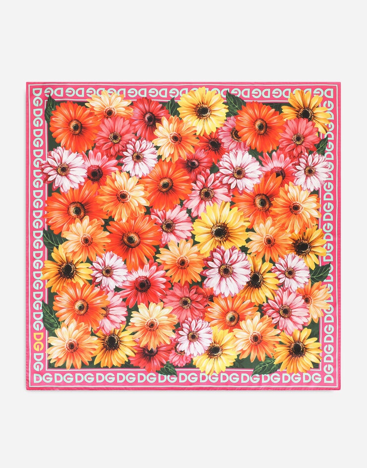 Twill scarf with gerbera-daisy print (90 x 90) - 1