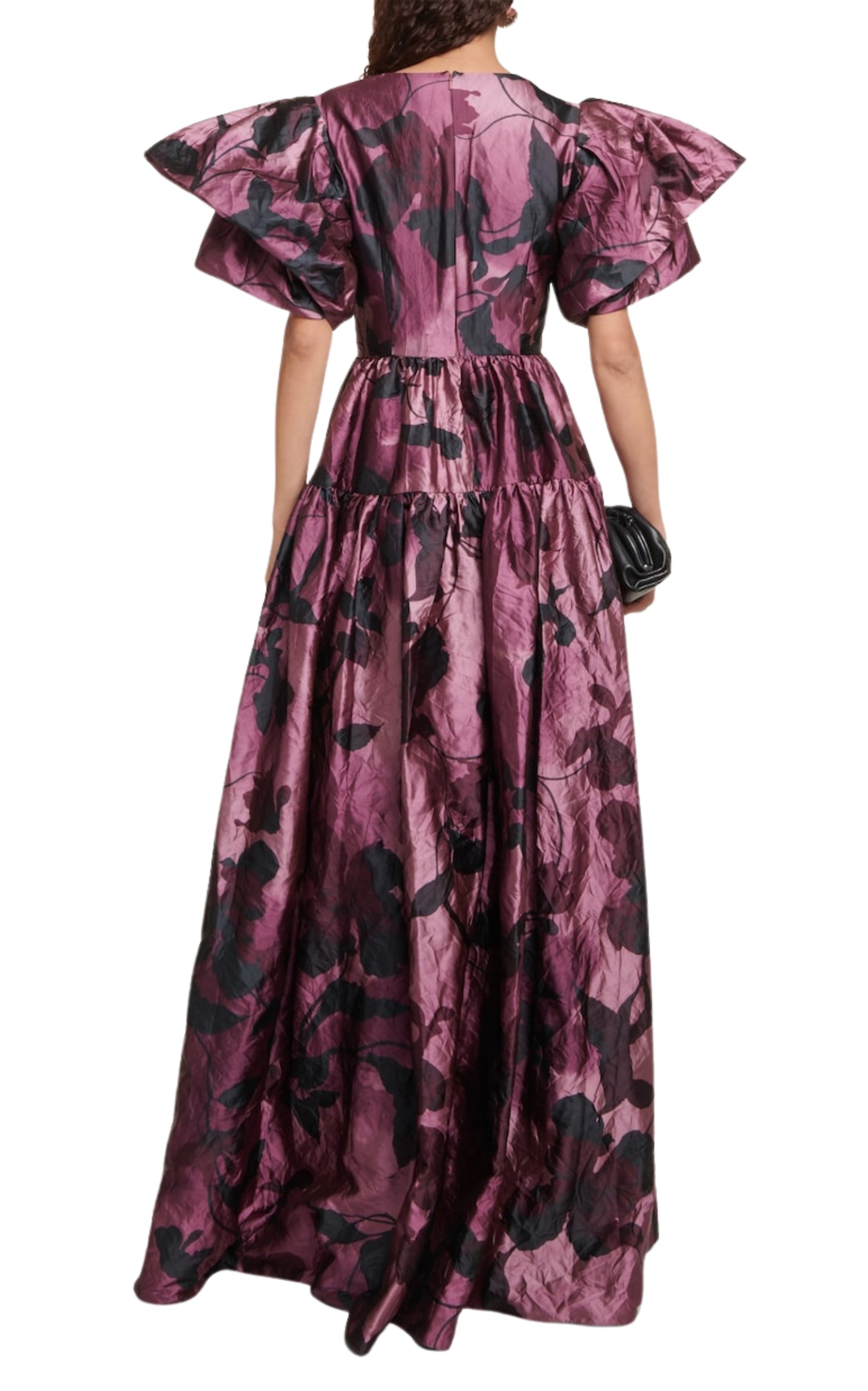 Purple Floral Satin Gown - 3