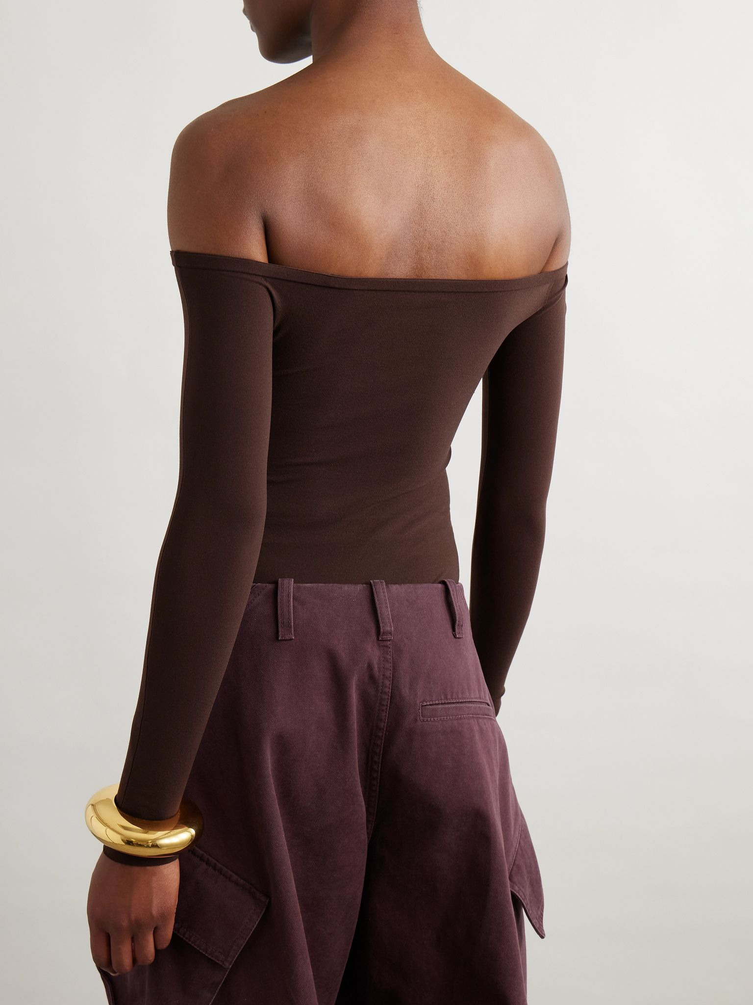 Off-the-shoulder stretch-jersey bodysuit Brown - 3