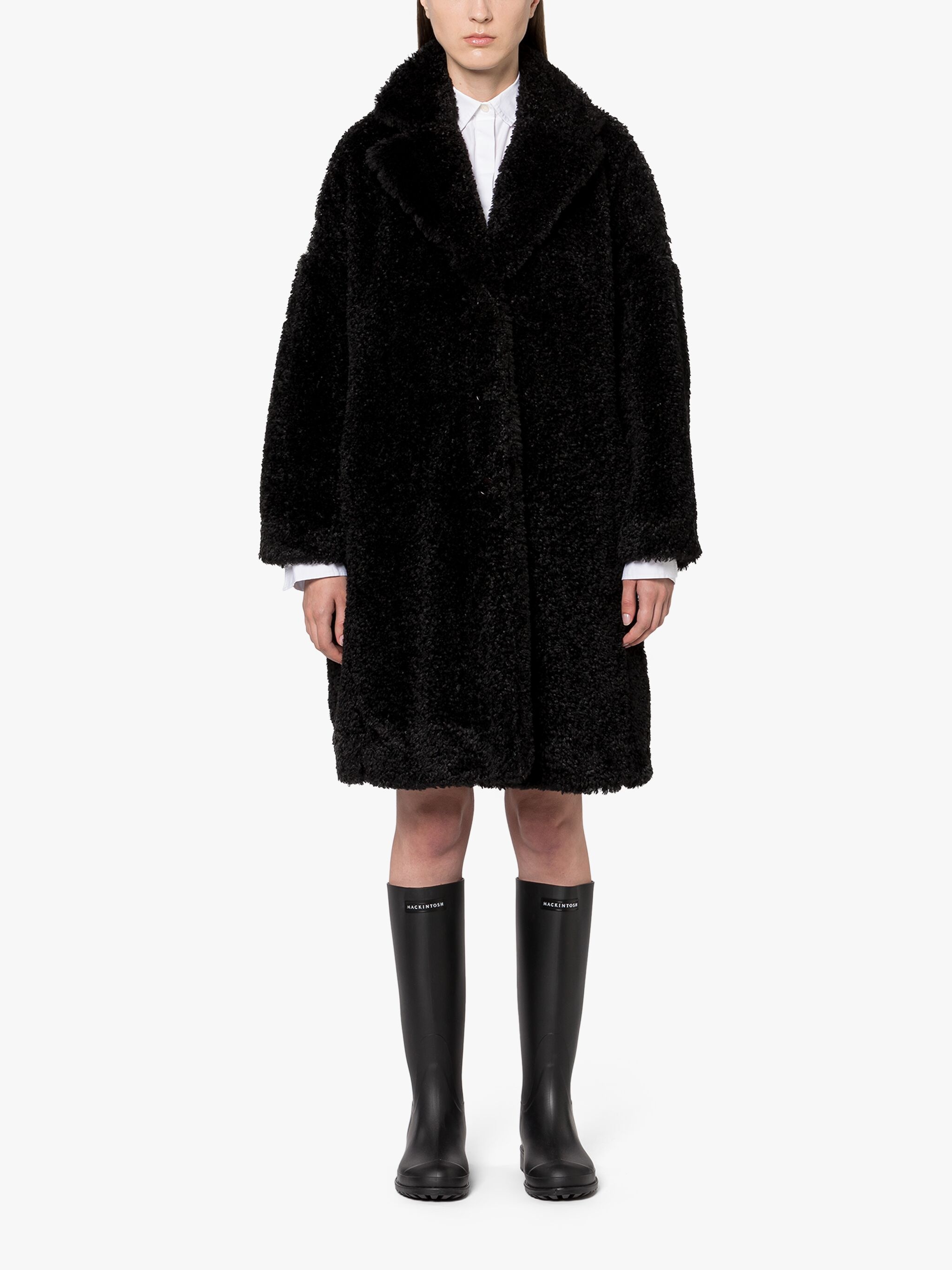 HUMBIE CHESTER BLACK ECO FUR COCOON COAT - 3